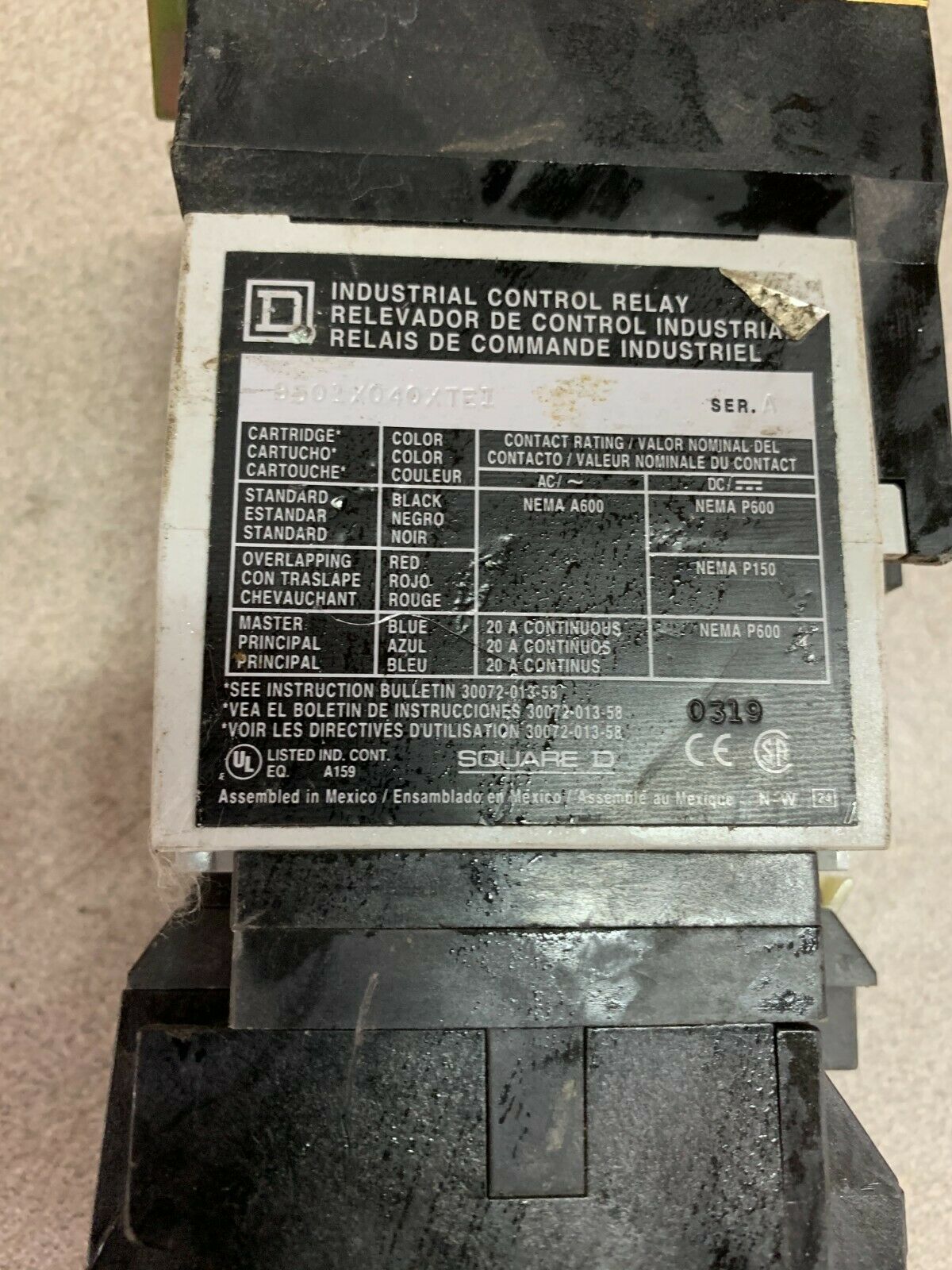 USED SQUARE D CONTROL RELAY 8501X040XTE1