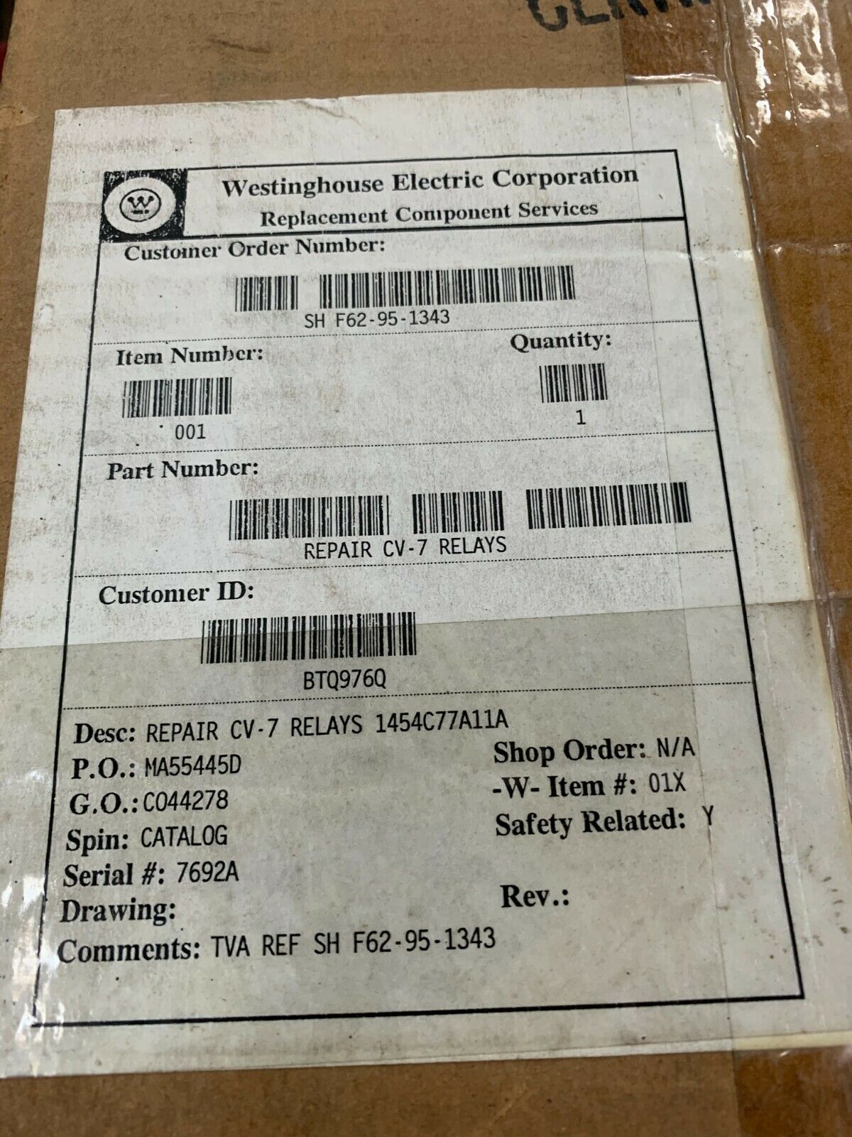 NEW IN BOX ABB CV-7 VOLTAGE RELAY 1454C77A11 A CLASS 1E