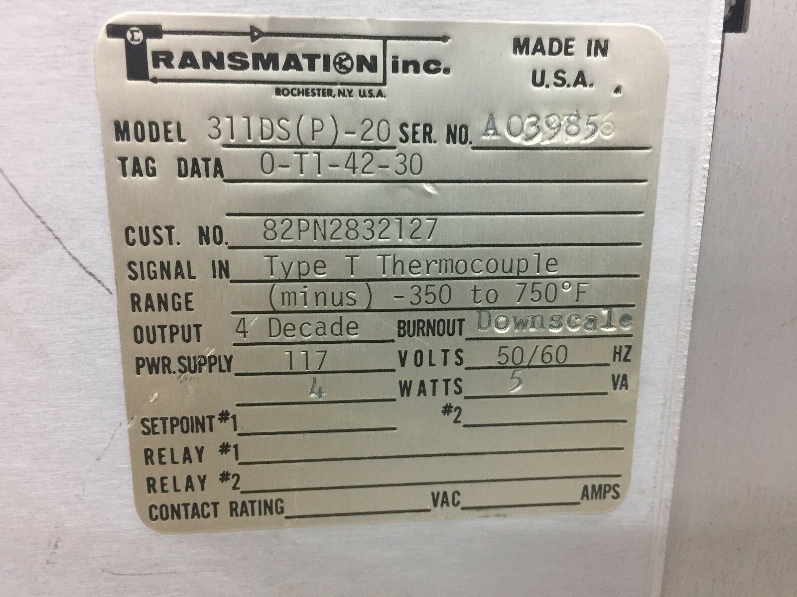 USED TRANSMATION LED -350-750DEG RANGE MINITEMP 311DS(P)-20