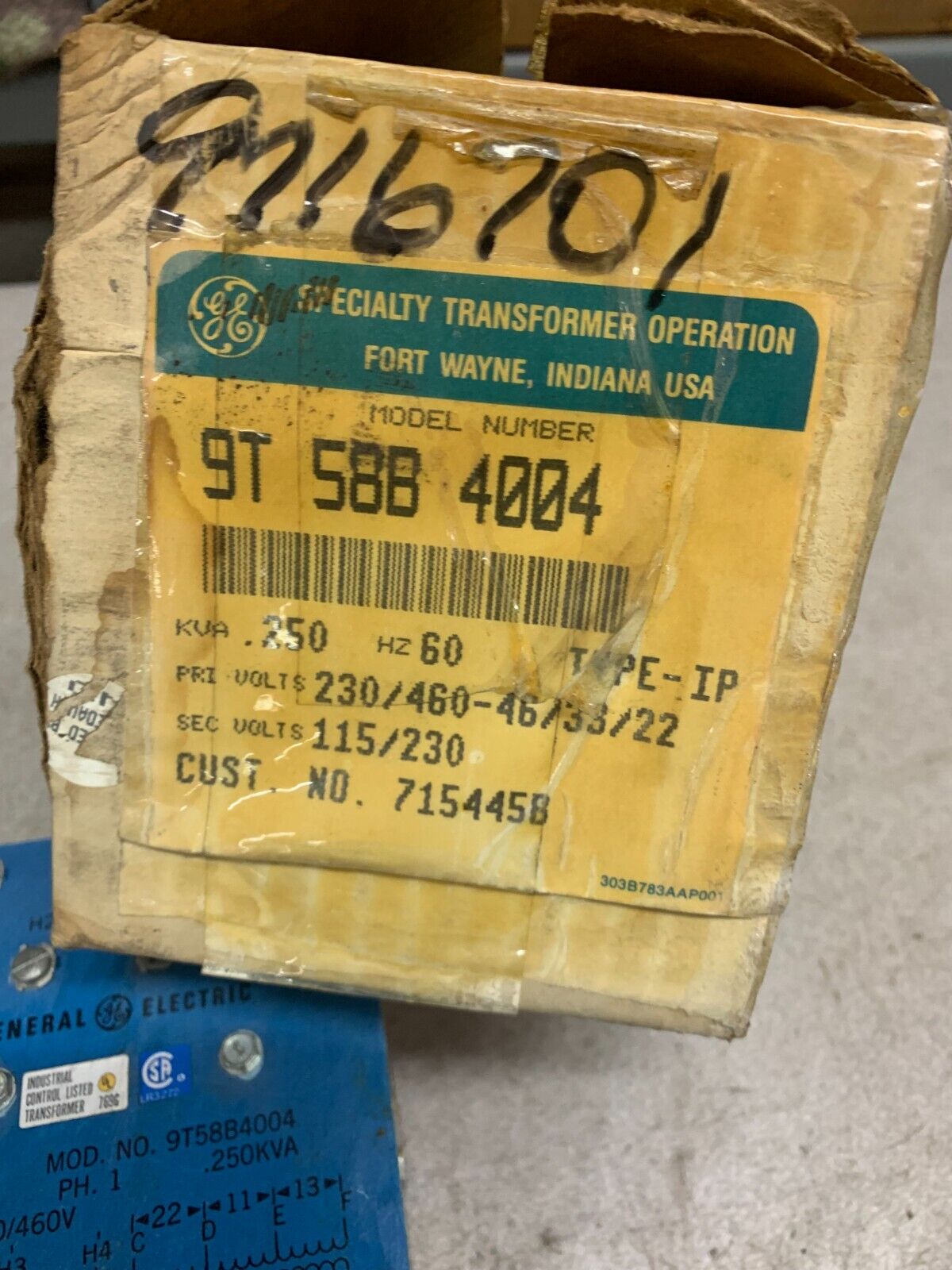 NEW IN BOX GENERAL ELECTRIC .250KVA TRANSFORMER 9T58B4004