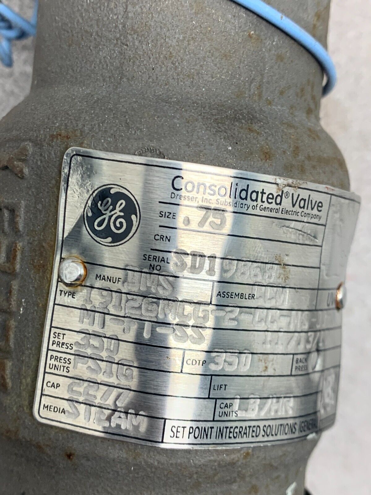 CONSOLIDATED VALVE 3/4"  350 PSIG. SAFETY RELIEF 19126MCG-2-CC-MS-33-MT-FT-SS