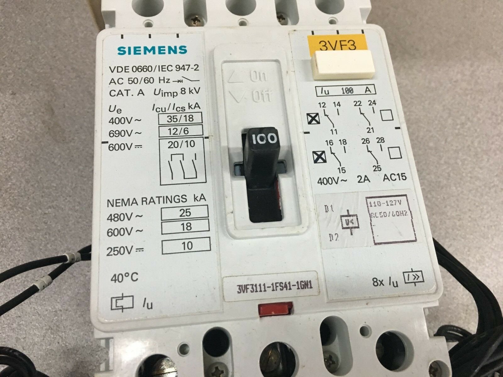 NEW IN BOX SIEMENS 100AMP CIRCUIT BREAKER 3VF3111-1FS41-1GN1