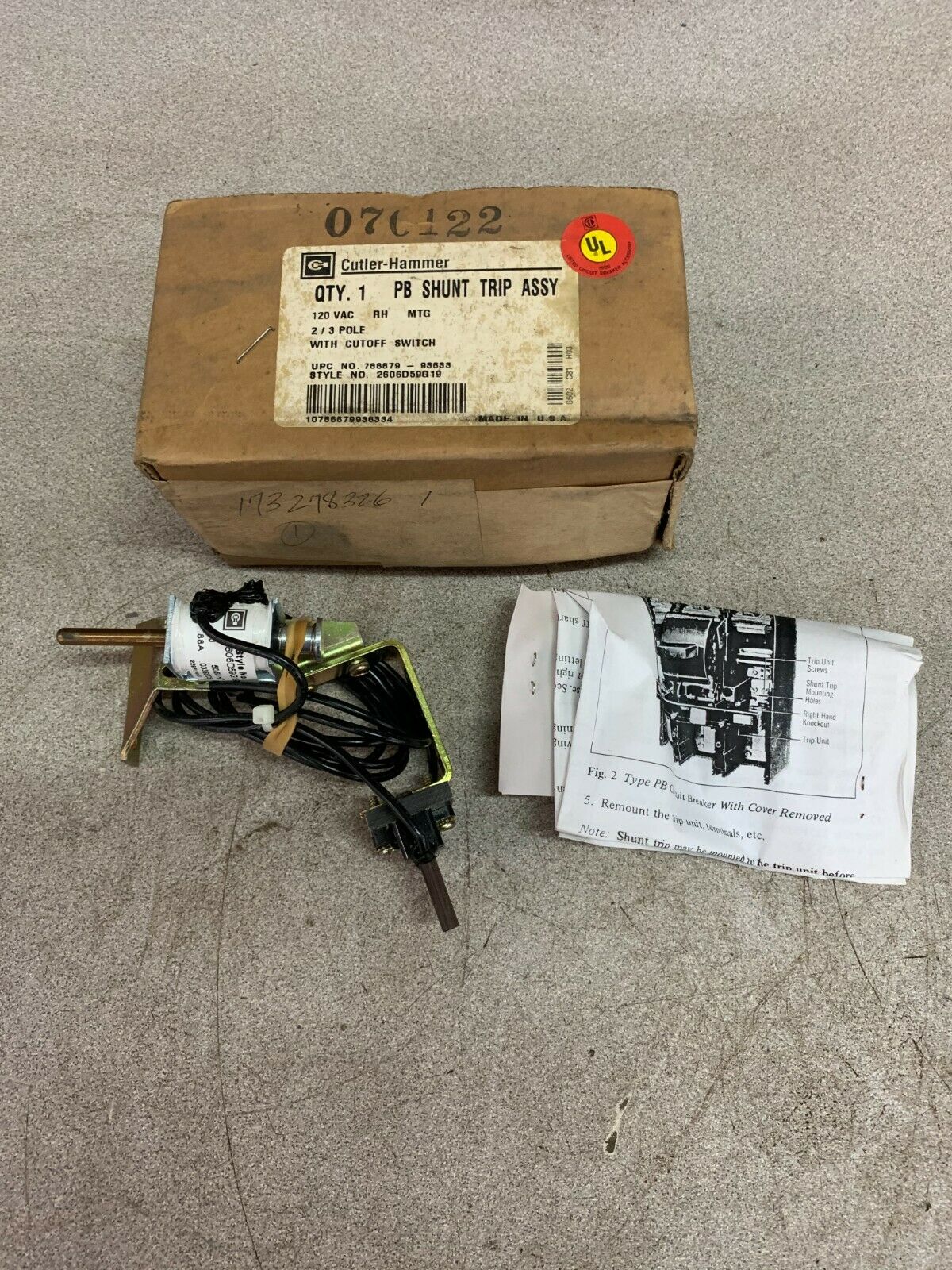 NEW IN BOX CUTLER-HAMMER PB SHUNT TRIP ASSEMBLY 2606D59G19