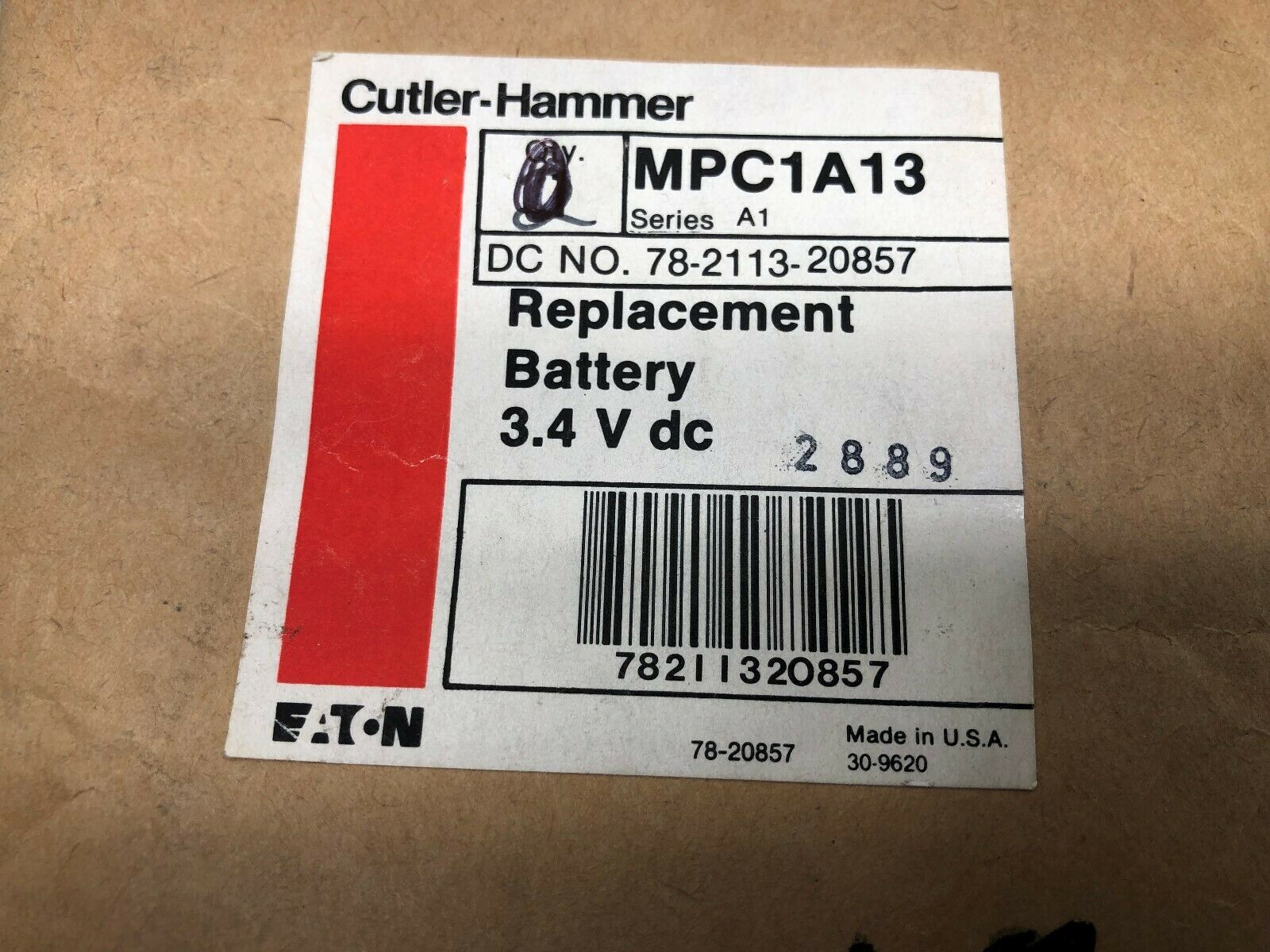 NEW NO BOX CUTLER HAMMER 3.4 VDC REPLACEMENT BATTERY MPC1A13