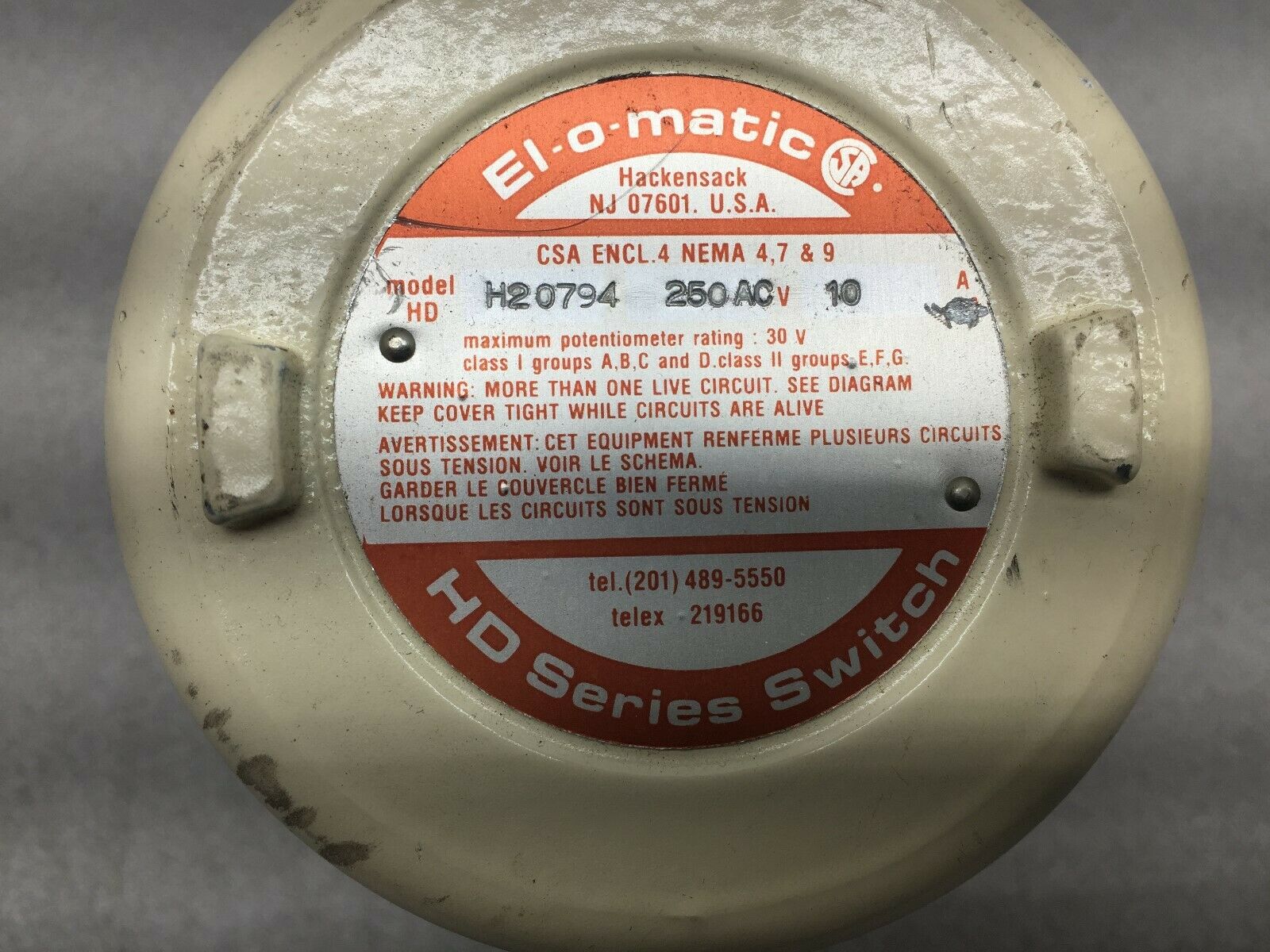 USED EL-O-MATIC 250 VAC 10 AMP HD SERIES VALVE ACTUATOR SWITCH H20794