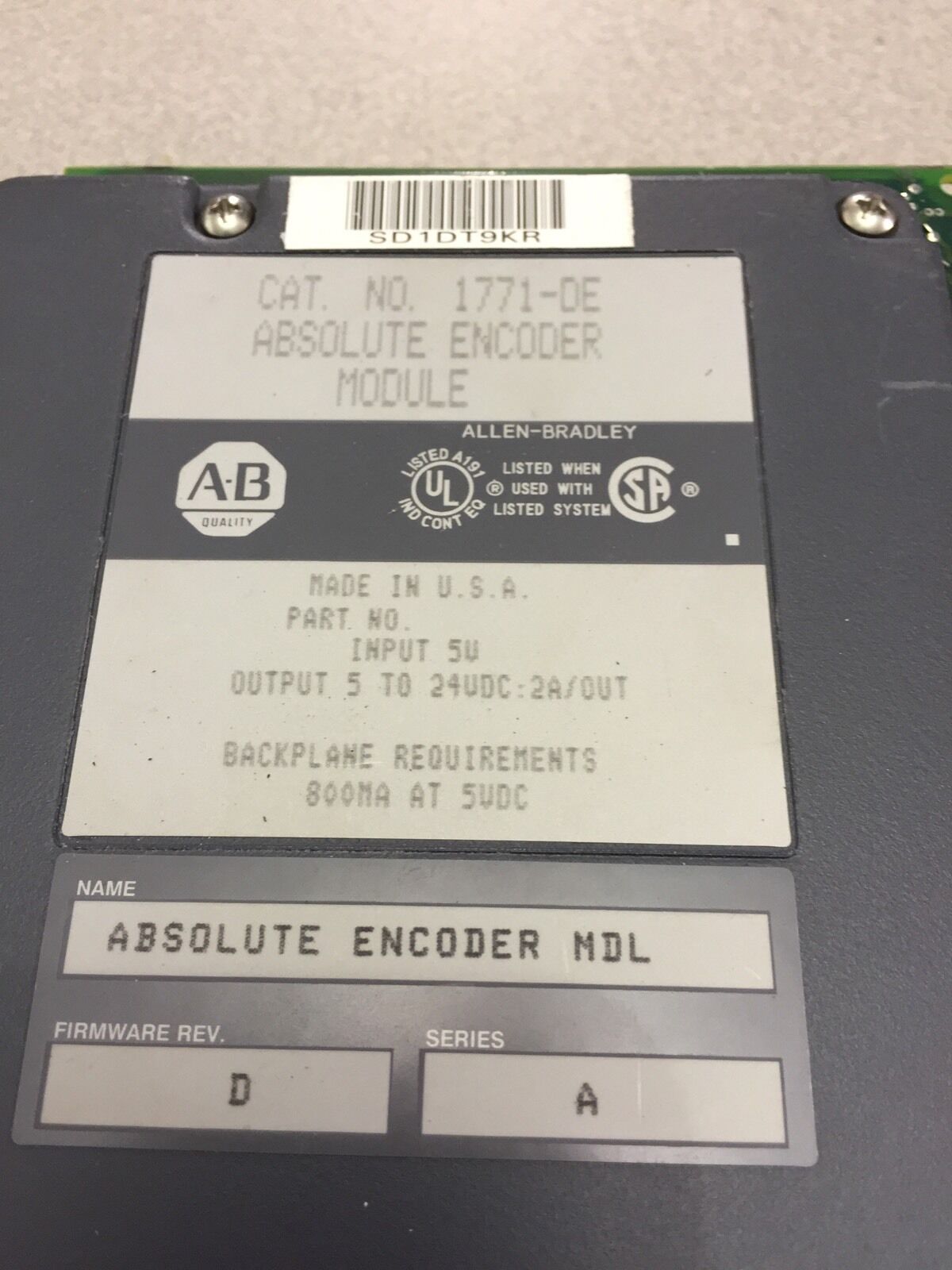 USED ALLEN BRADLEY ABSOLUTE ENCODER MODULE 1771-DE SERIES A