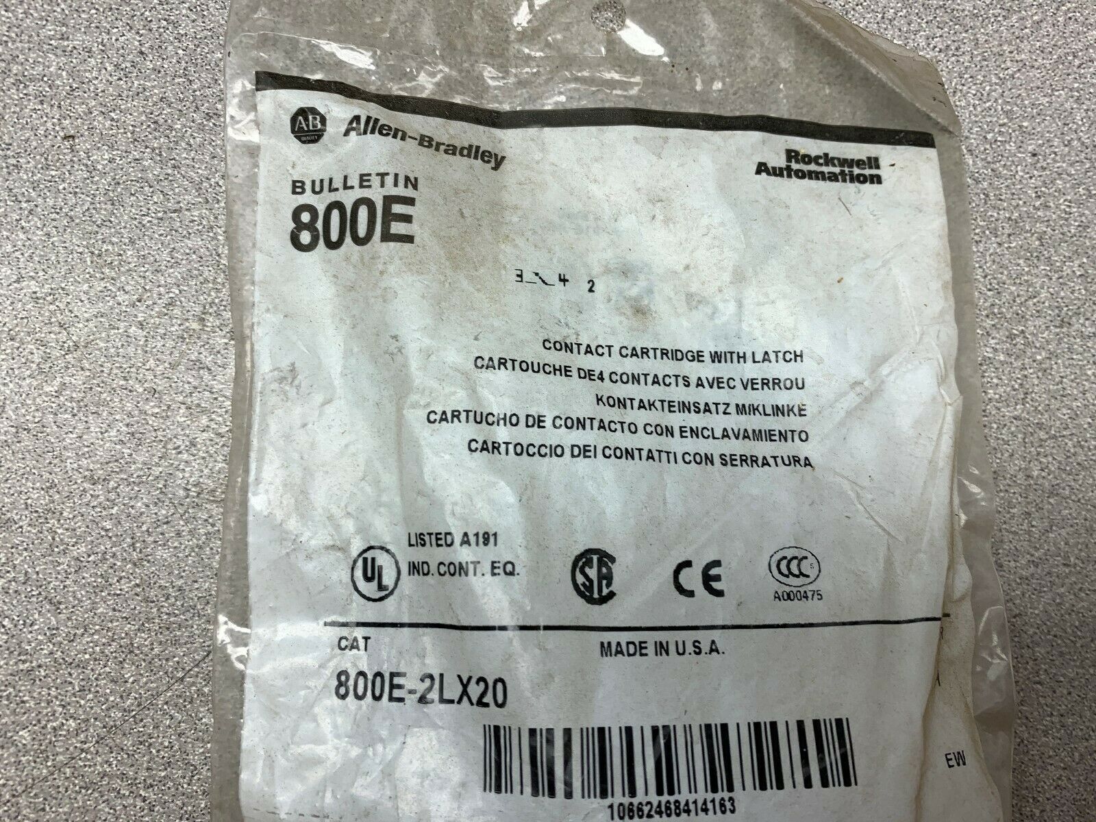 NEW NO BOX ALLEN BRADLEY CONTACT CARTRIDGE WITH LATCH 800E-2LX20