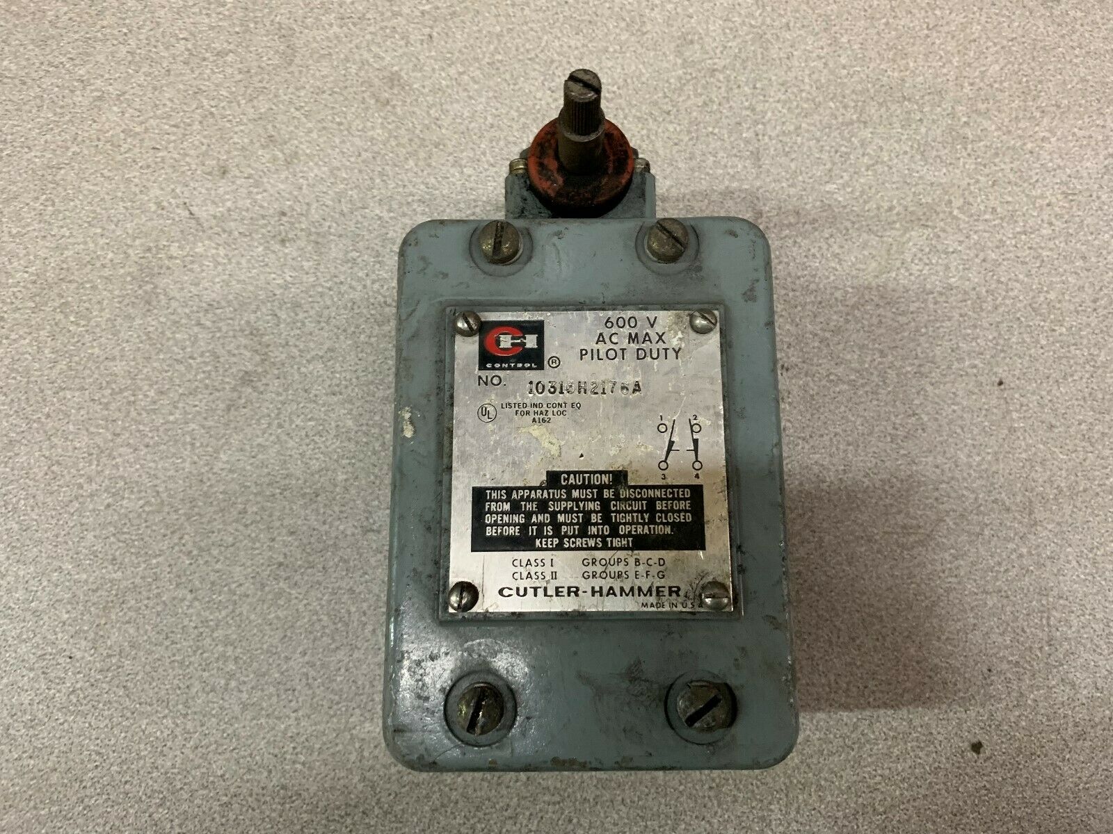 USED CUTLER HAMMER LIMIT SWITCH 10316H2176A