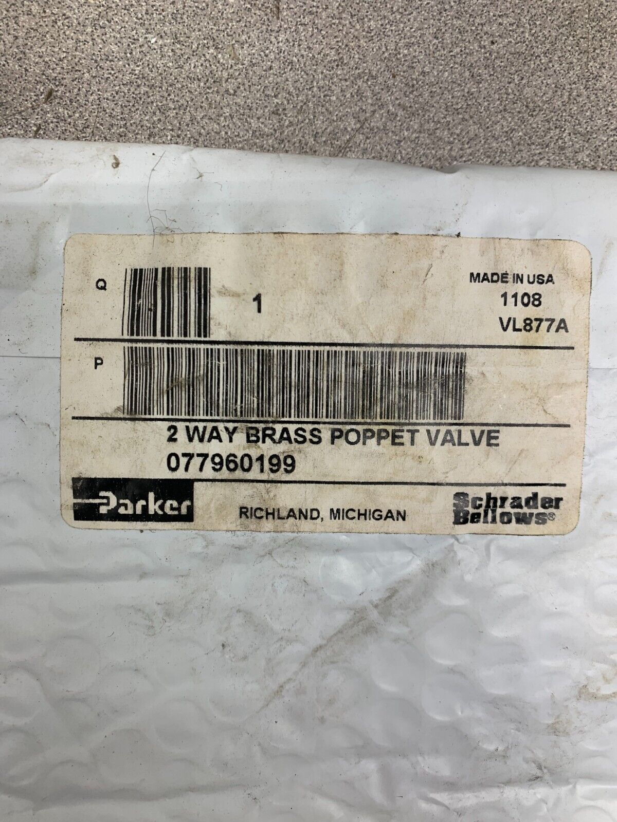 NEW IN PACKAGE PARKER 1/4" 2-WAY BRASS POPPET VALVE 077960199