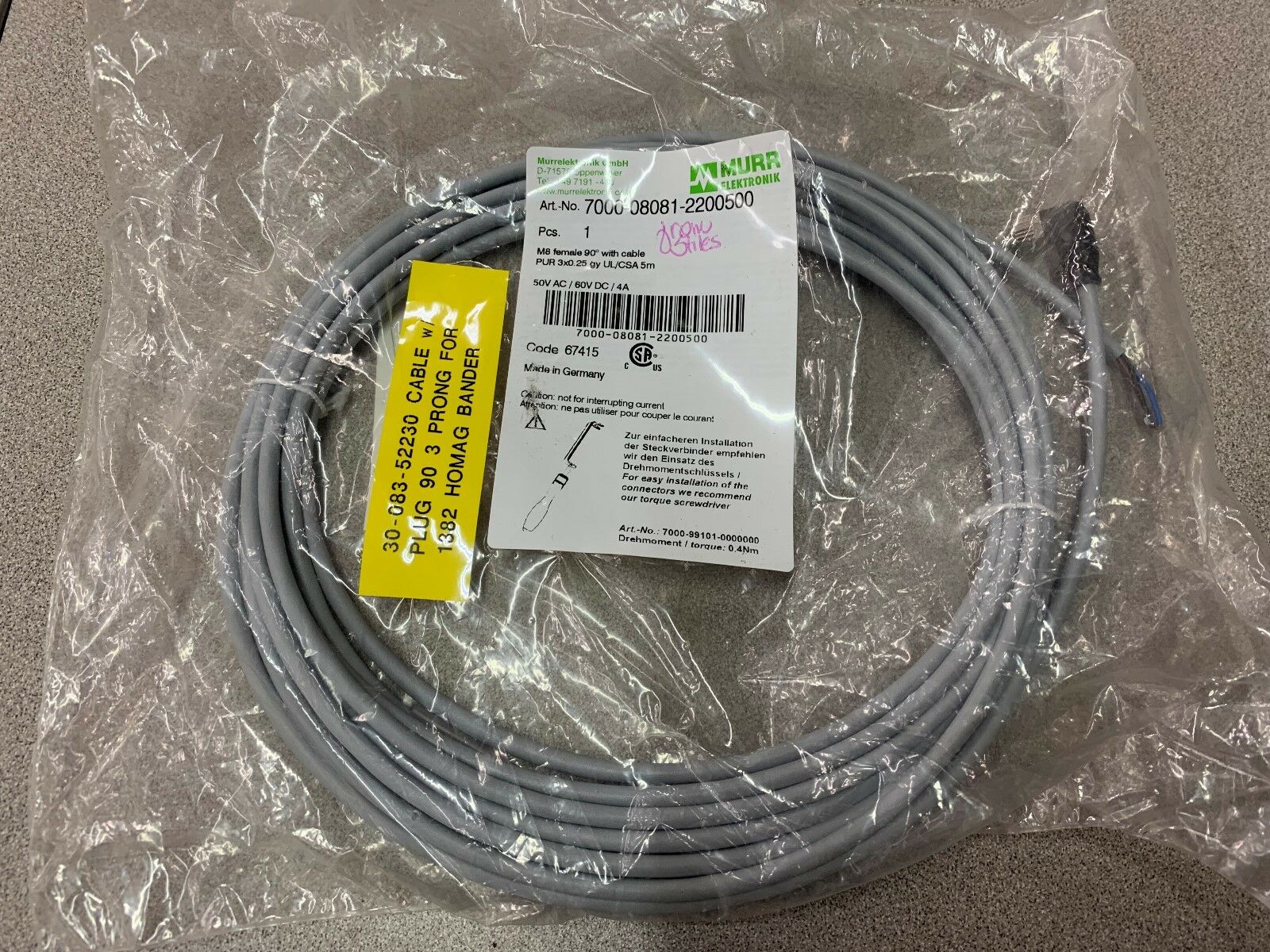 NEW IN BAG MURR CABLE 7000-08081-2200500