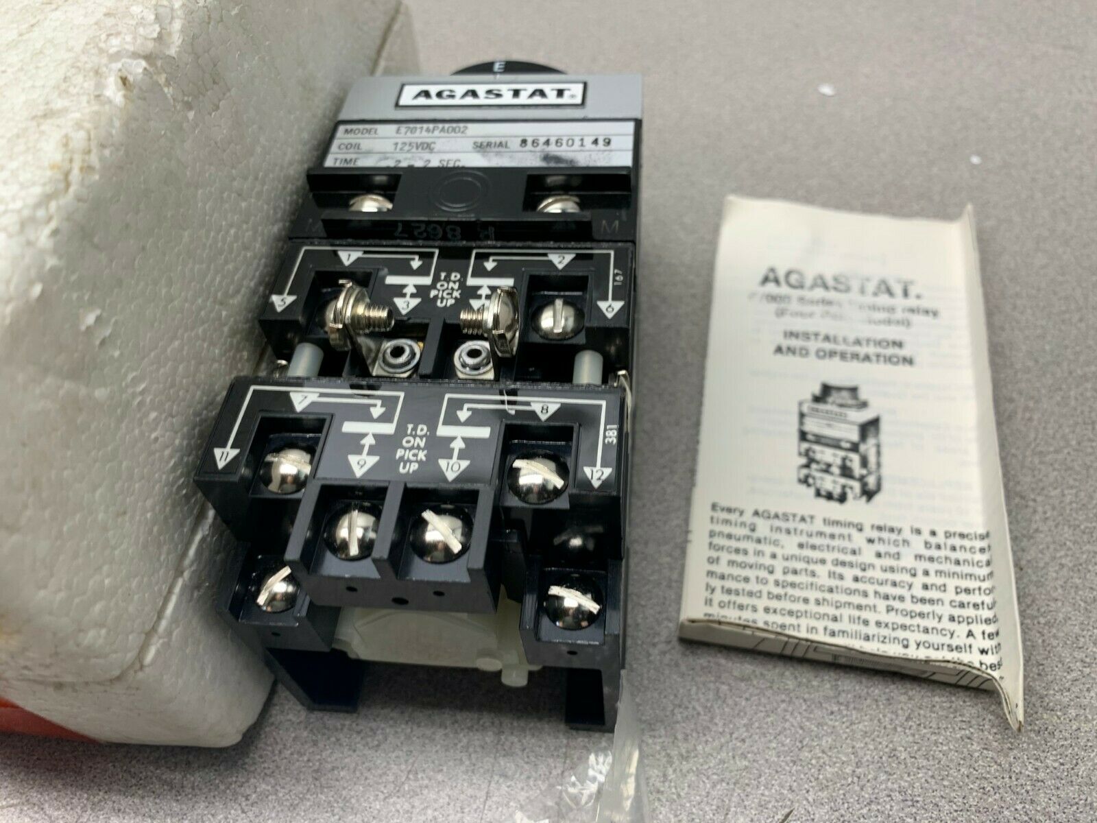 NEW AGASTAT 125VDC. TIMER .2-2 SEC. TIMING RELAY E7014PA002