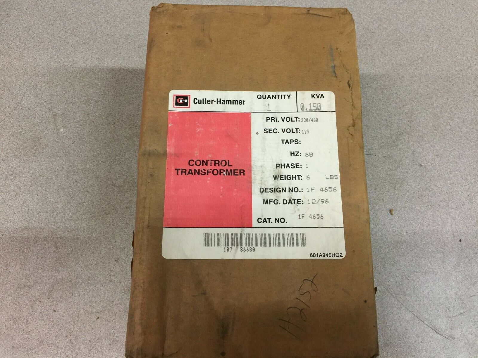 NEW IN BOX CUTLER HAMMER 0.150KVA 1PH 230/460VAC PRI 115VAC SEC CONTROL TRANSFOR