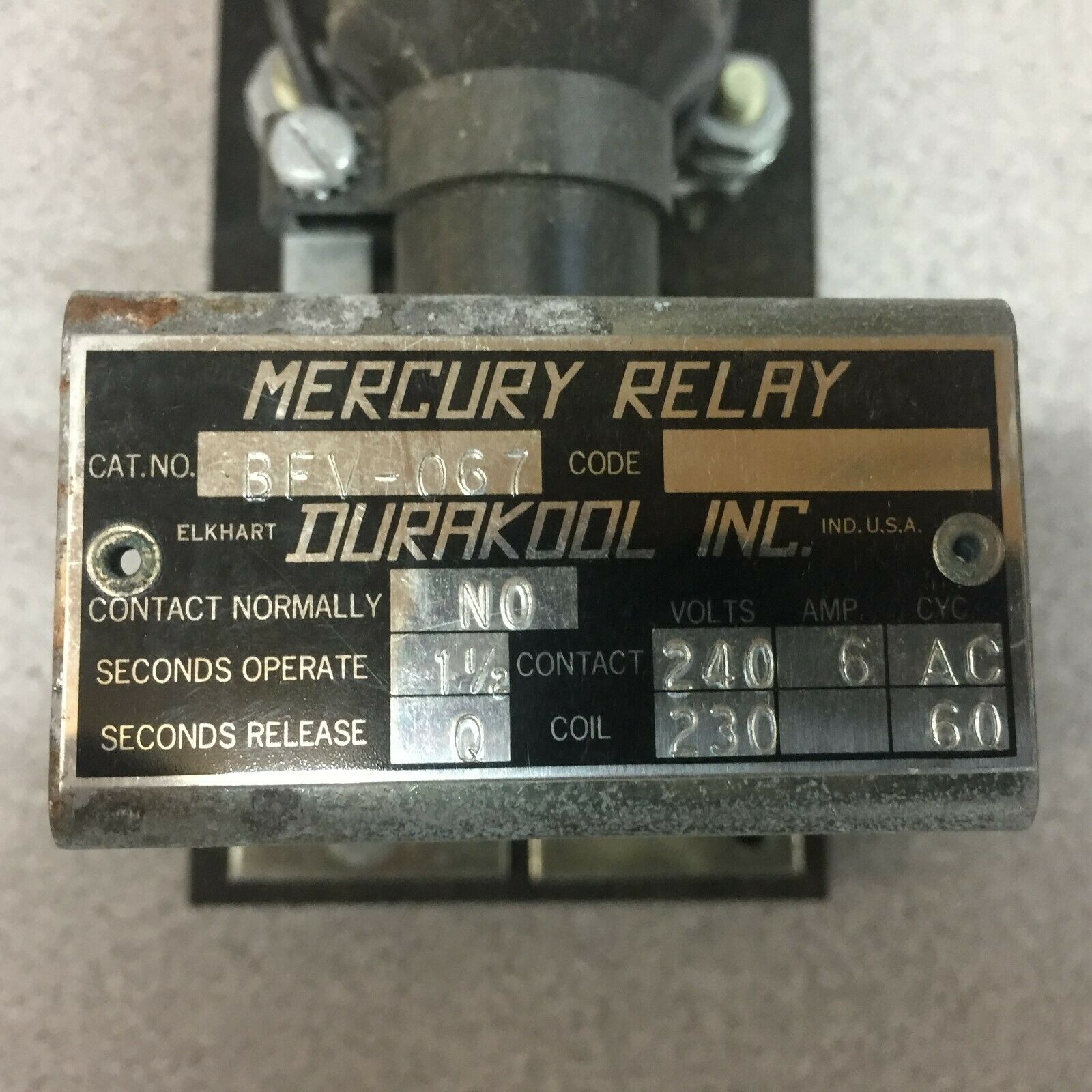 NEW NO BOX DURAKOOL MERCURY RELAY BFV-067