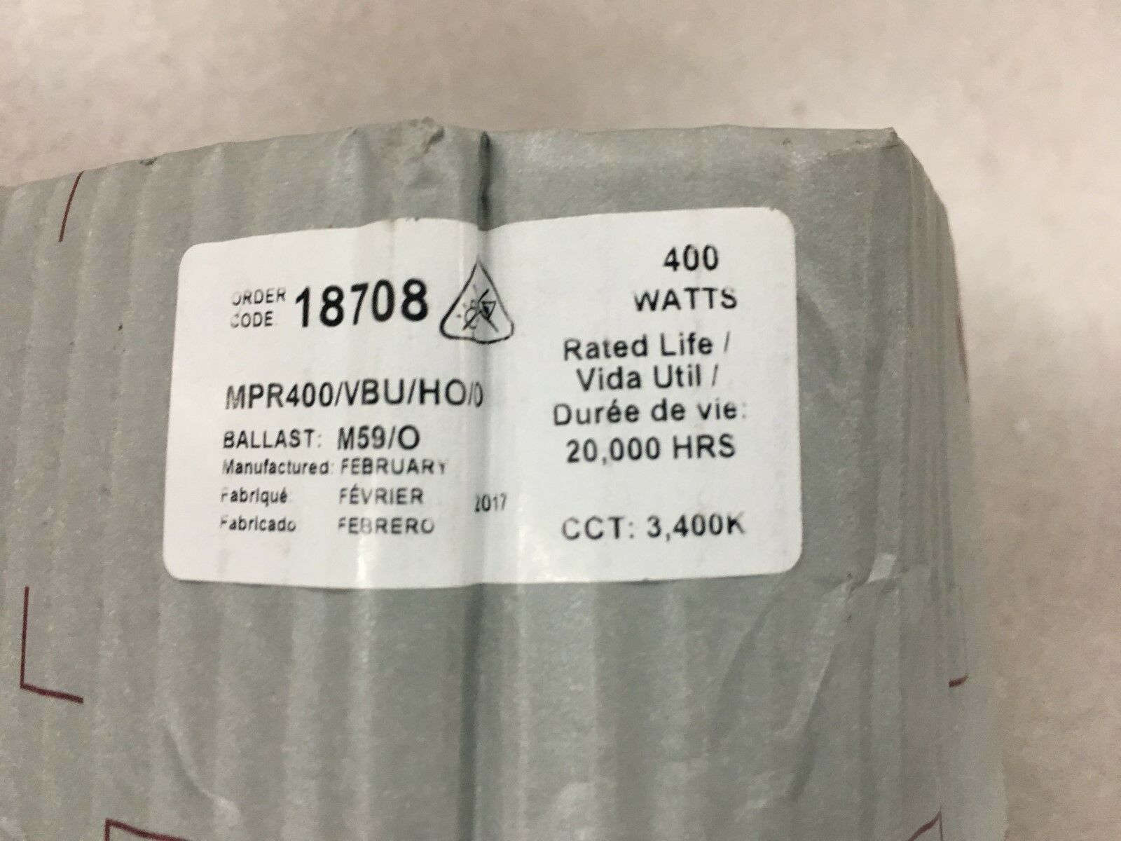 NEW GE MULTI-VAPOR 18708 LAMP MPR400/VBU/HO/O