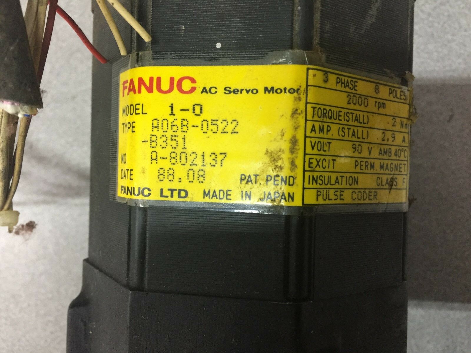 USED FANUC AC SERVO MOTOR A06B-0522-B351