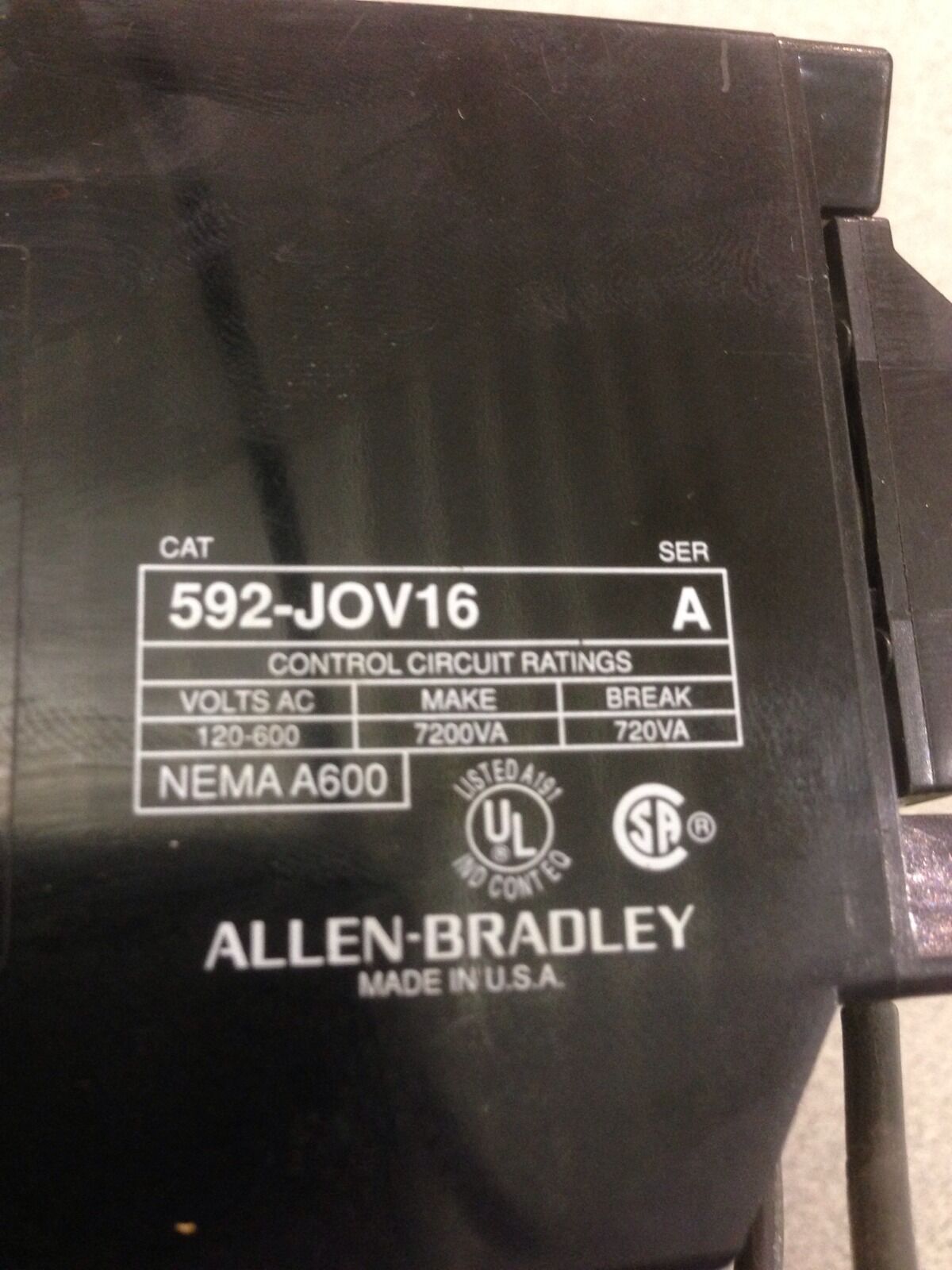 USED ALLEN-BRADLEY TRANSFORMER 592-TPD630 WITH OVERLOAD RELAY 592-JOV16 SERIES A