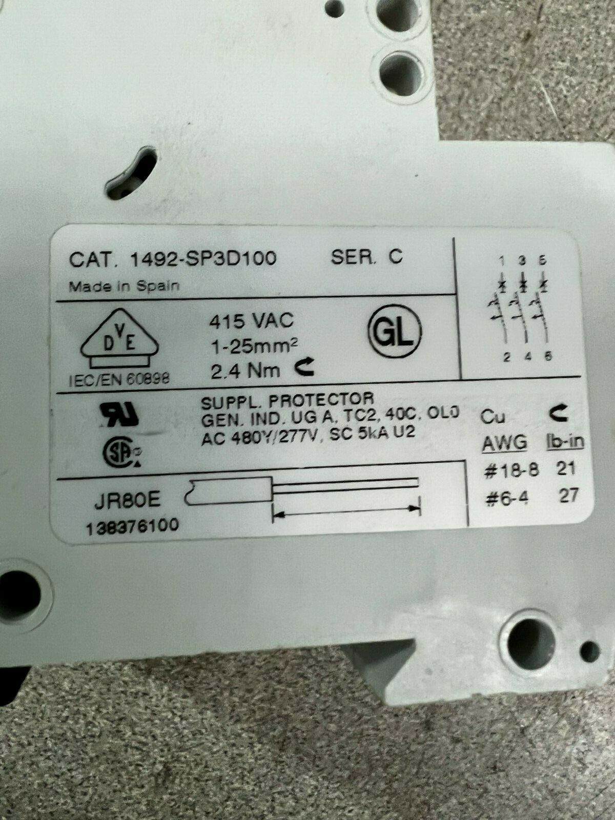 NEW NO BOX ALLEN BRADLEY BREAKER 1492-SP3D100 SERIES C