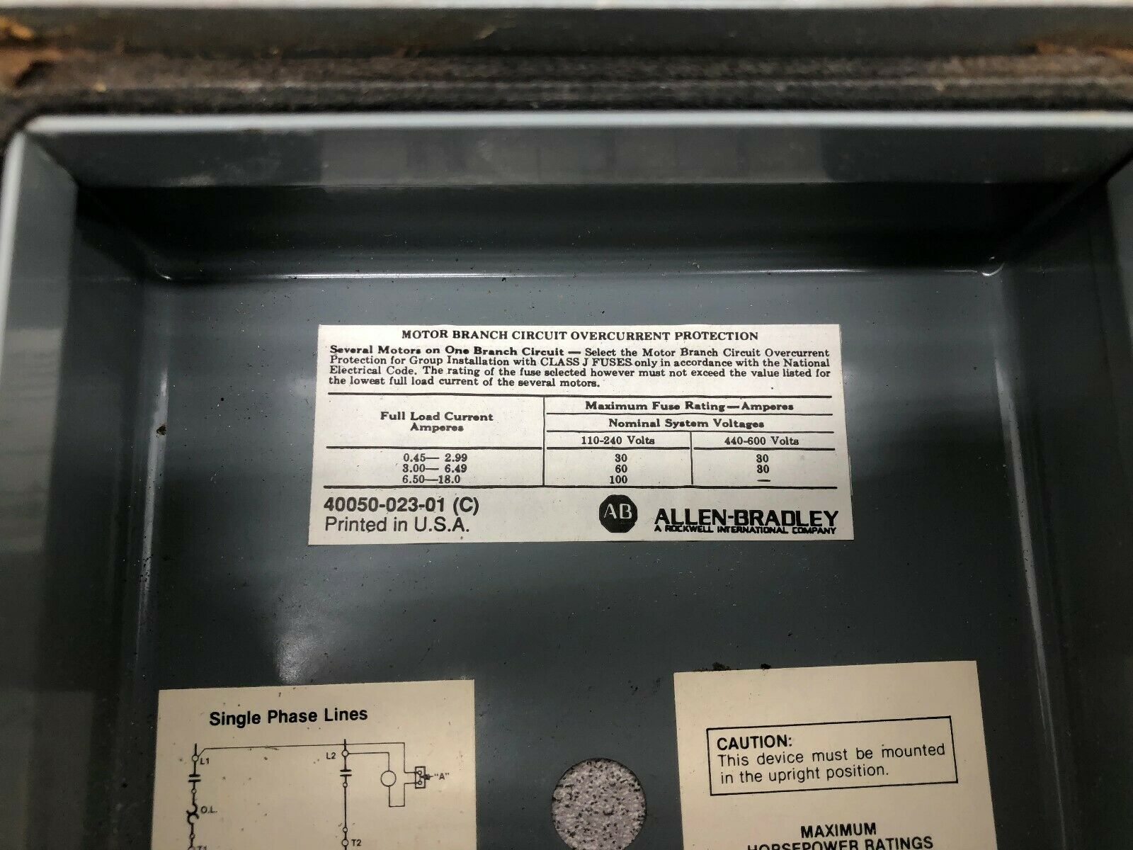 NEW NO BOX ALLEN BRADLEY SINGLE PHASE MANUAL MOTOR STARTER 609U-AJXD SERIES K