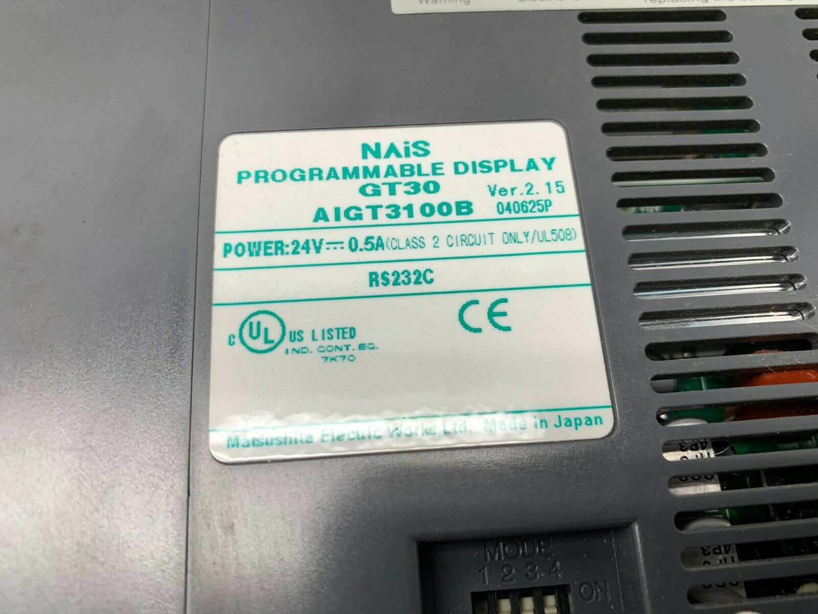 USED MATSUSHITA ELECTRIC NAIS PROGRAMMABLE DISPLAY AIGT3100B