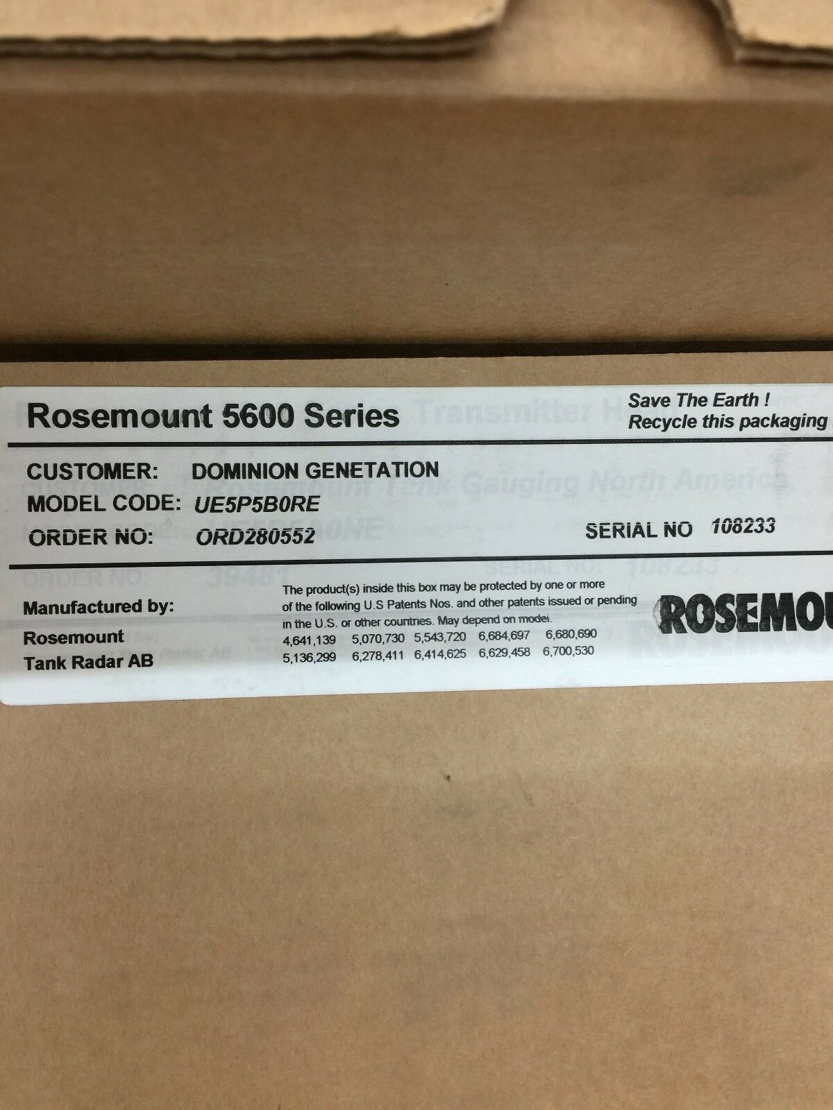 NEW IN BOX  ROSEMOUNT RADAR LEVEL TRANSMITTER 5601 UE5P5B0RE HEAD TYPE TH 43