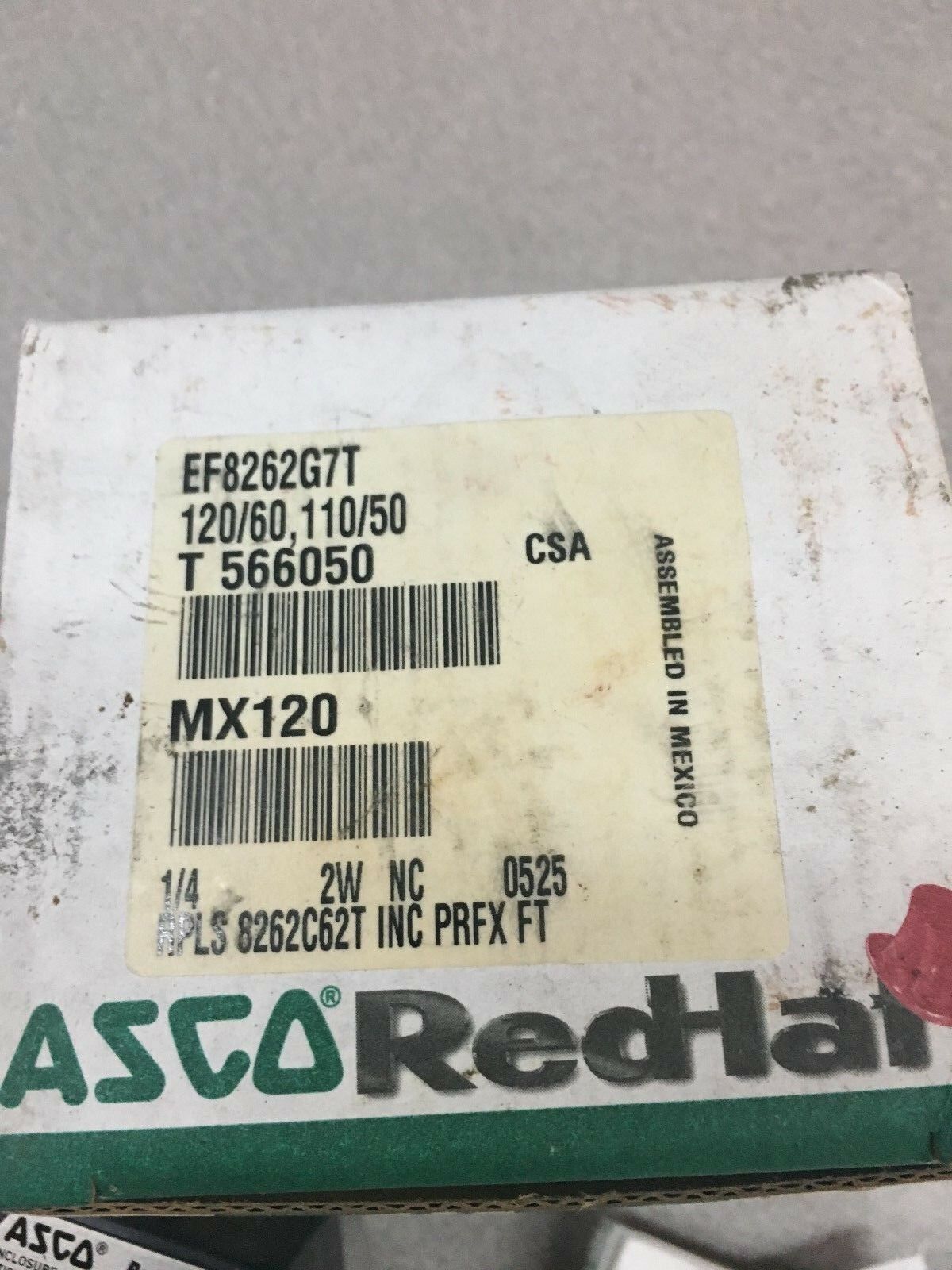 NEW IN BOX ASCO RED-HAT 1/4" SOLENOID VALVE EF8262G7T