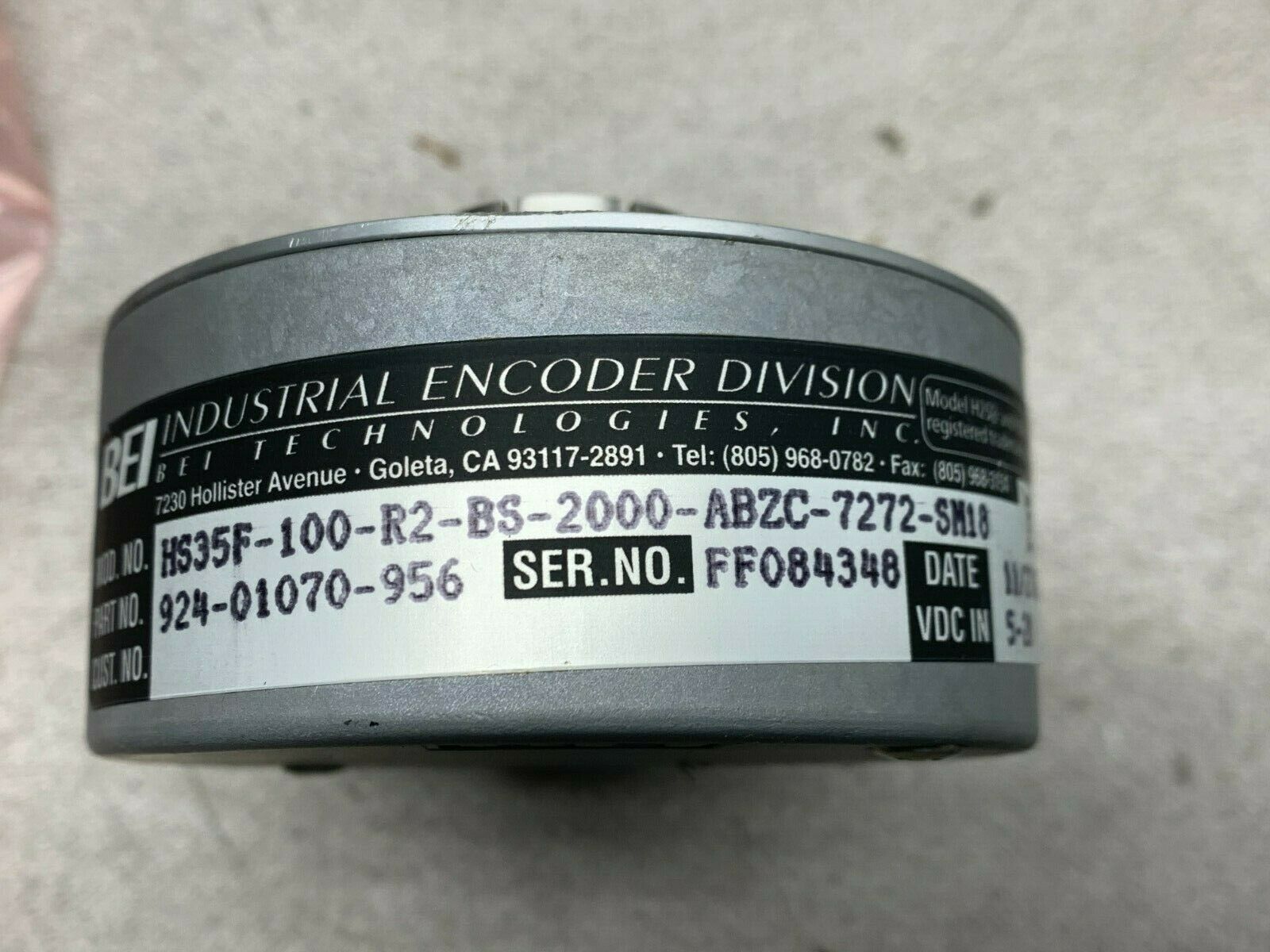 USED BEI 924-01070-956 ENCODER HS35F-100-R2-BS-2000-ABZC-7272-SM18