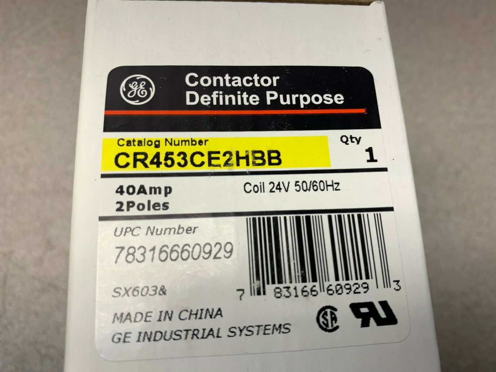 NEW IN BOX GE CONTACTOR CR453CE2HBB