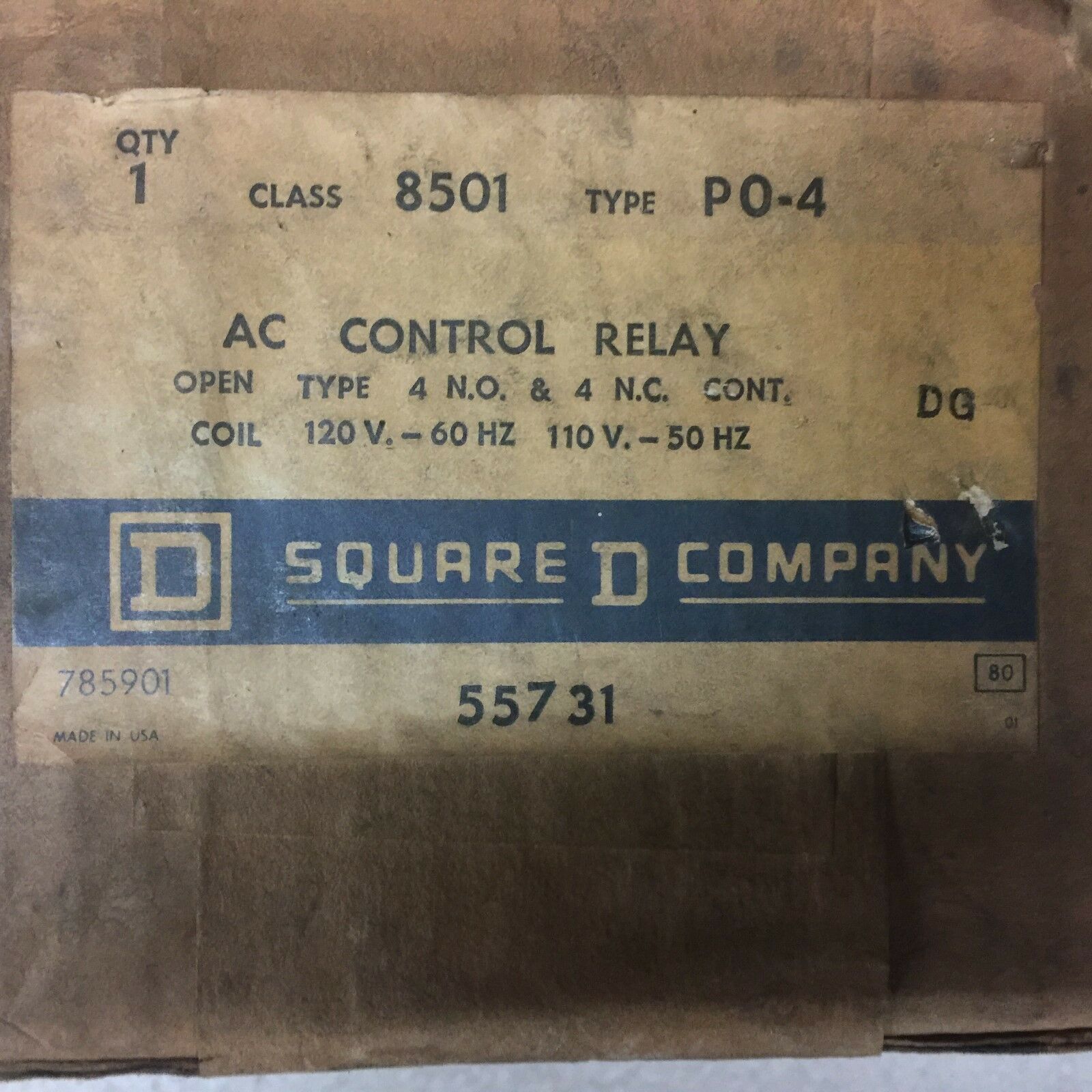 NEW IN BOX SQUARE D AC CONTROL RELAY 8501  PO-4  55731