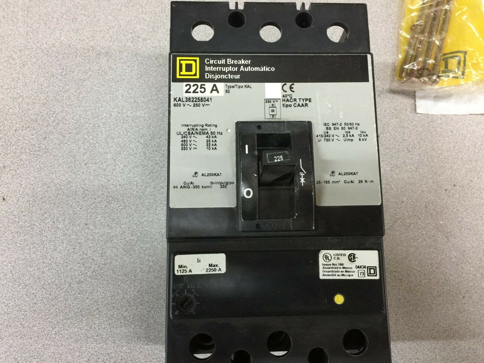 NEW IN BOX SQUARE D 225AMP 3POLE 600VAC 250VDC CIRCUIT BREAKER KAL362258041