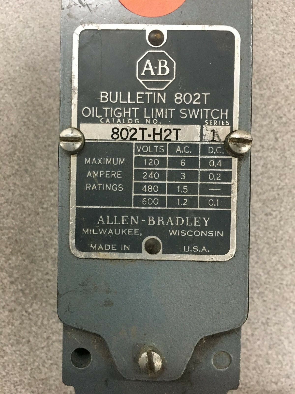 USED ALLEN-BRADLEY OILTIGHT LIMIT SWITCH 802T-H2T SERIES 1