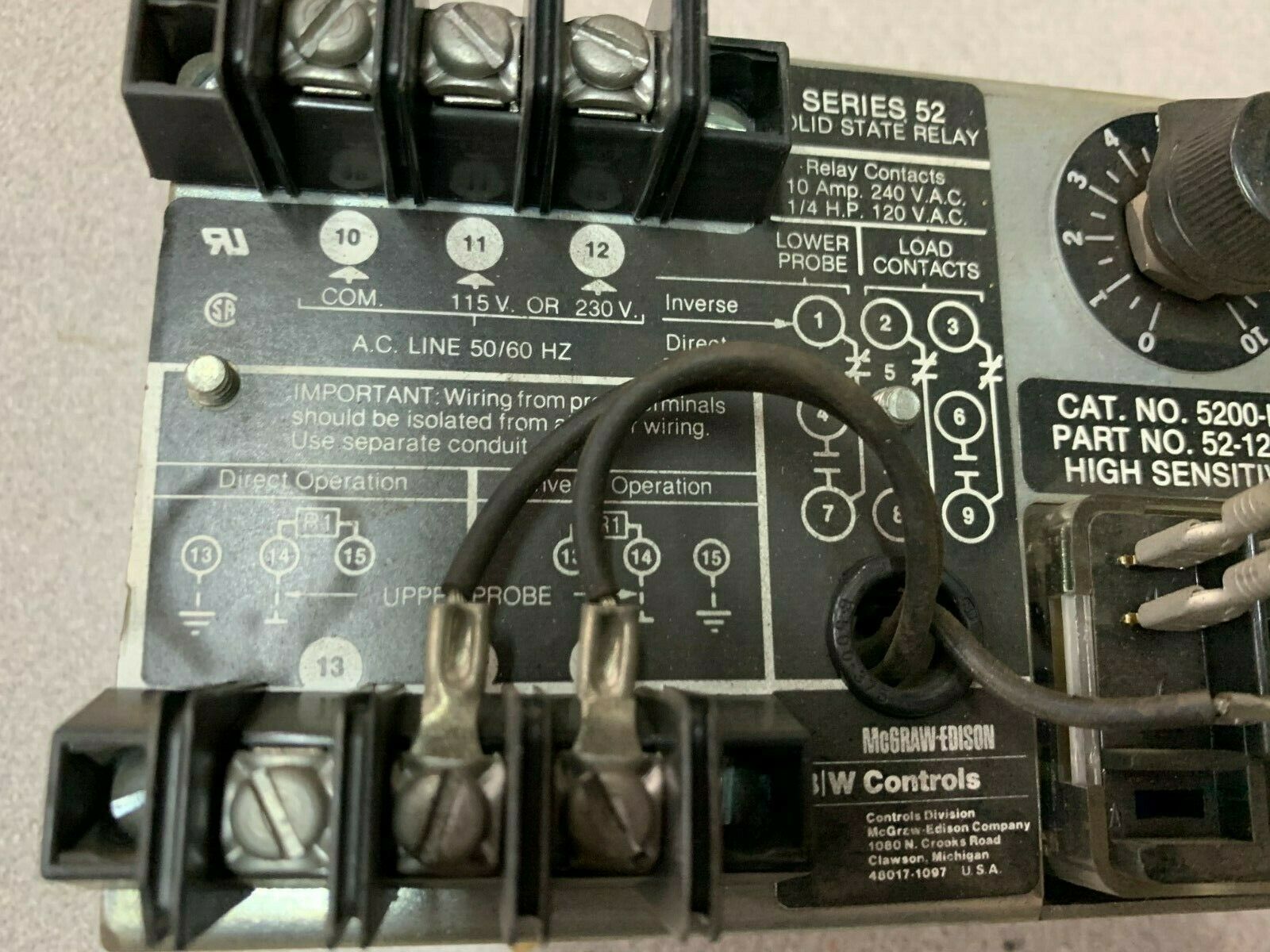 USED B/W CONTROLS SOLID STATE RELAY 5200-HV3