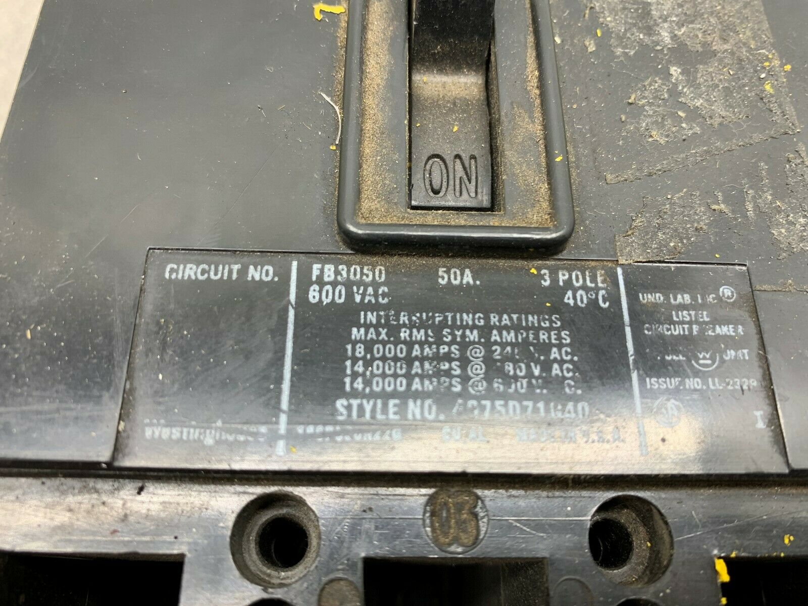 USED WESTINGHOUSE BREAKER FB3050