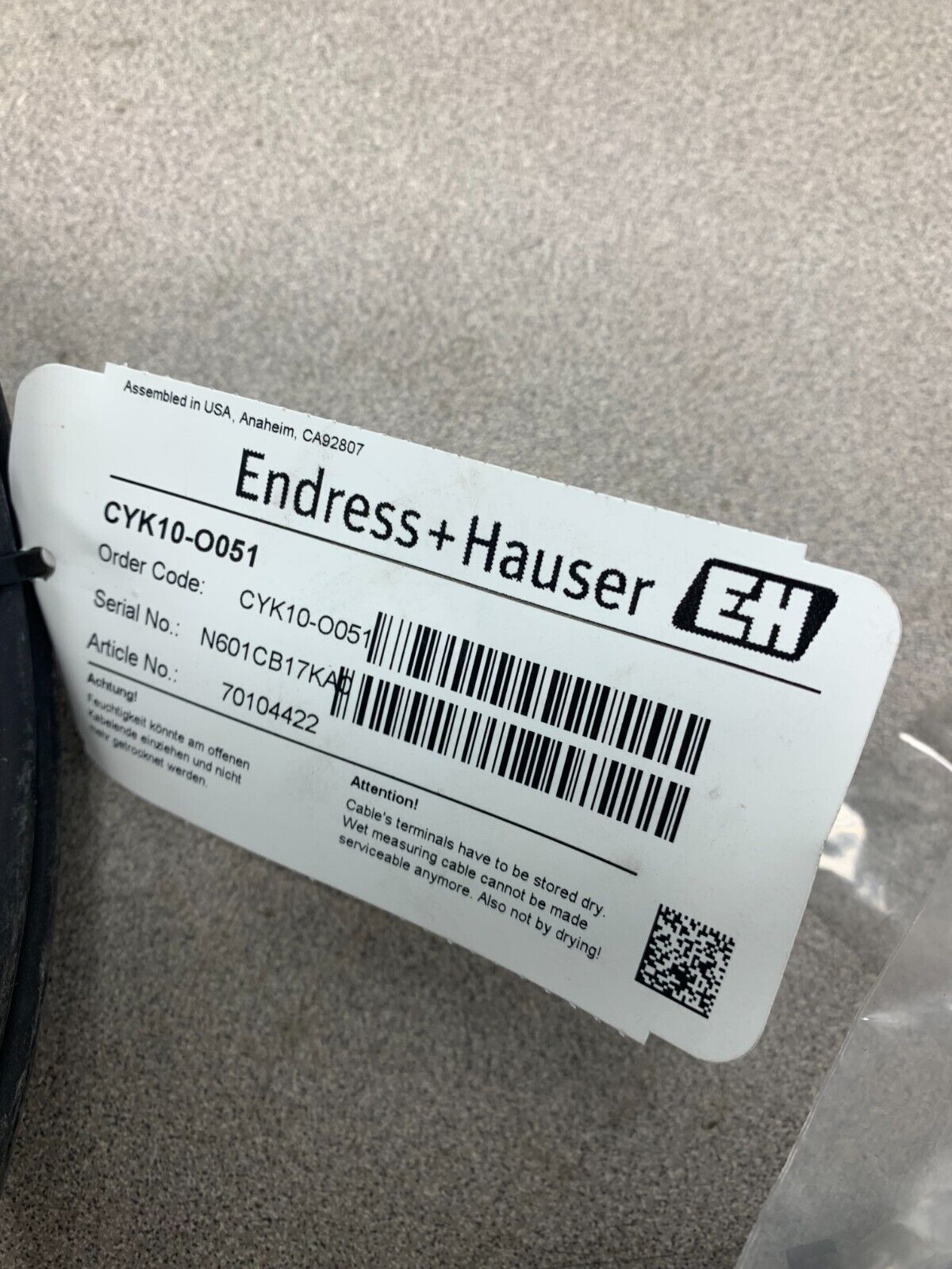 NEW NO BOX ENDRESS + HAUSER DIGITAL MEASURING CABLE CYK10-O051