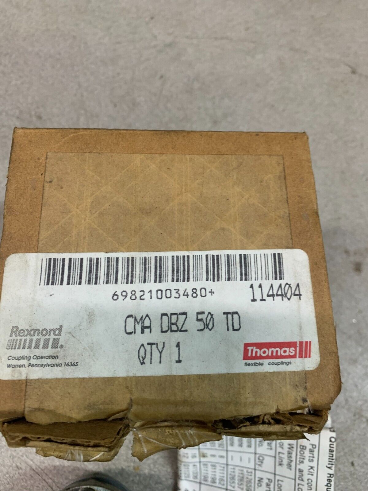 NEW IN BOX REXNORD 114404 COUPLING CMA DBZ 50 TD