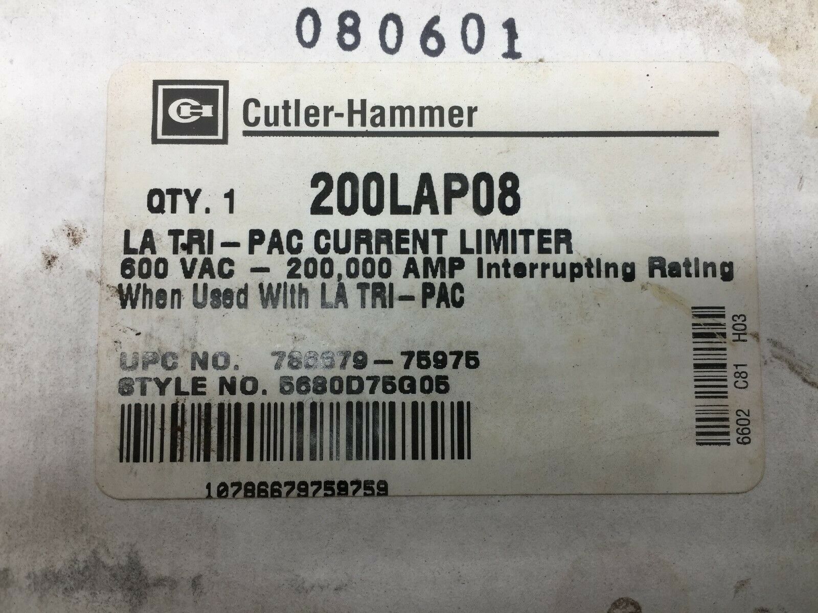 NEW IN BOX CUTLER HAMMER 600 VAC LA TRI-PAC CURRENT LIMITER 200LAP08