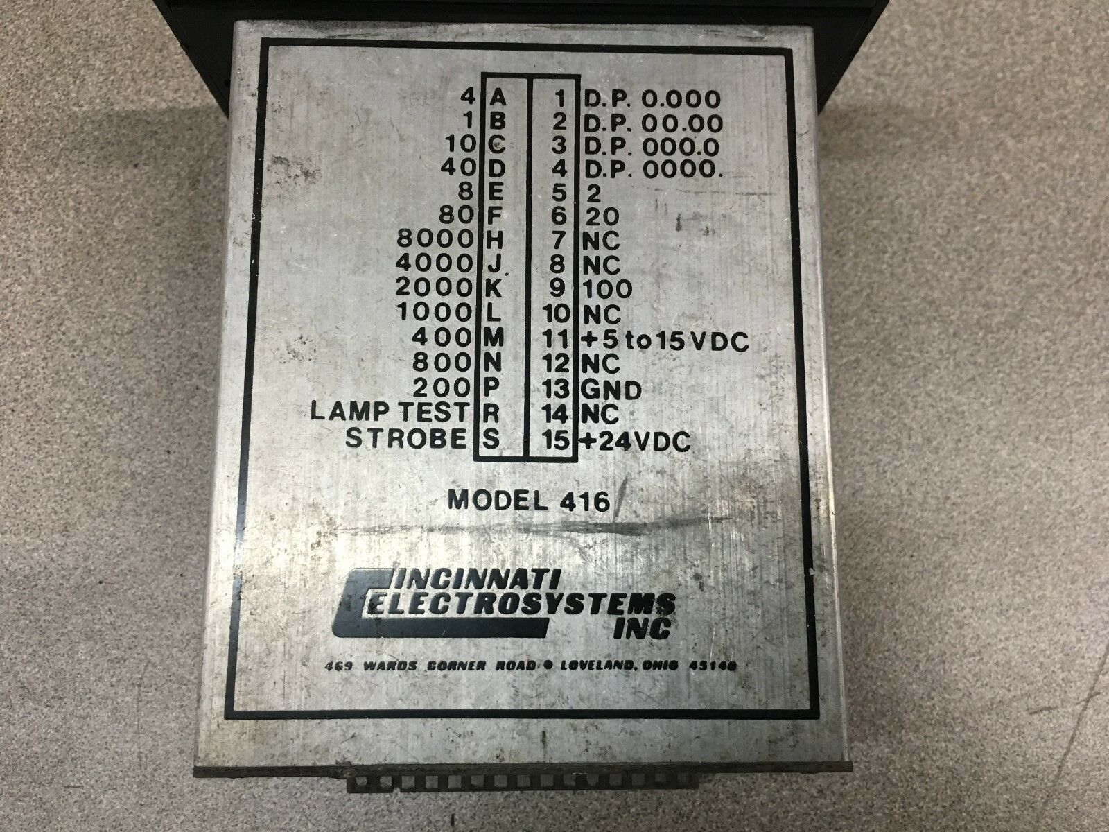 USED INCINNATI ELECTROSYSTEMS PANEL METER 416