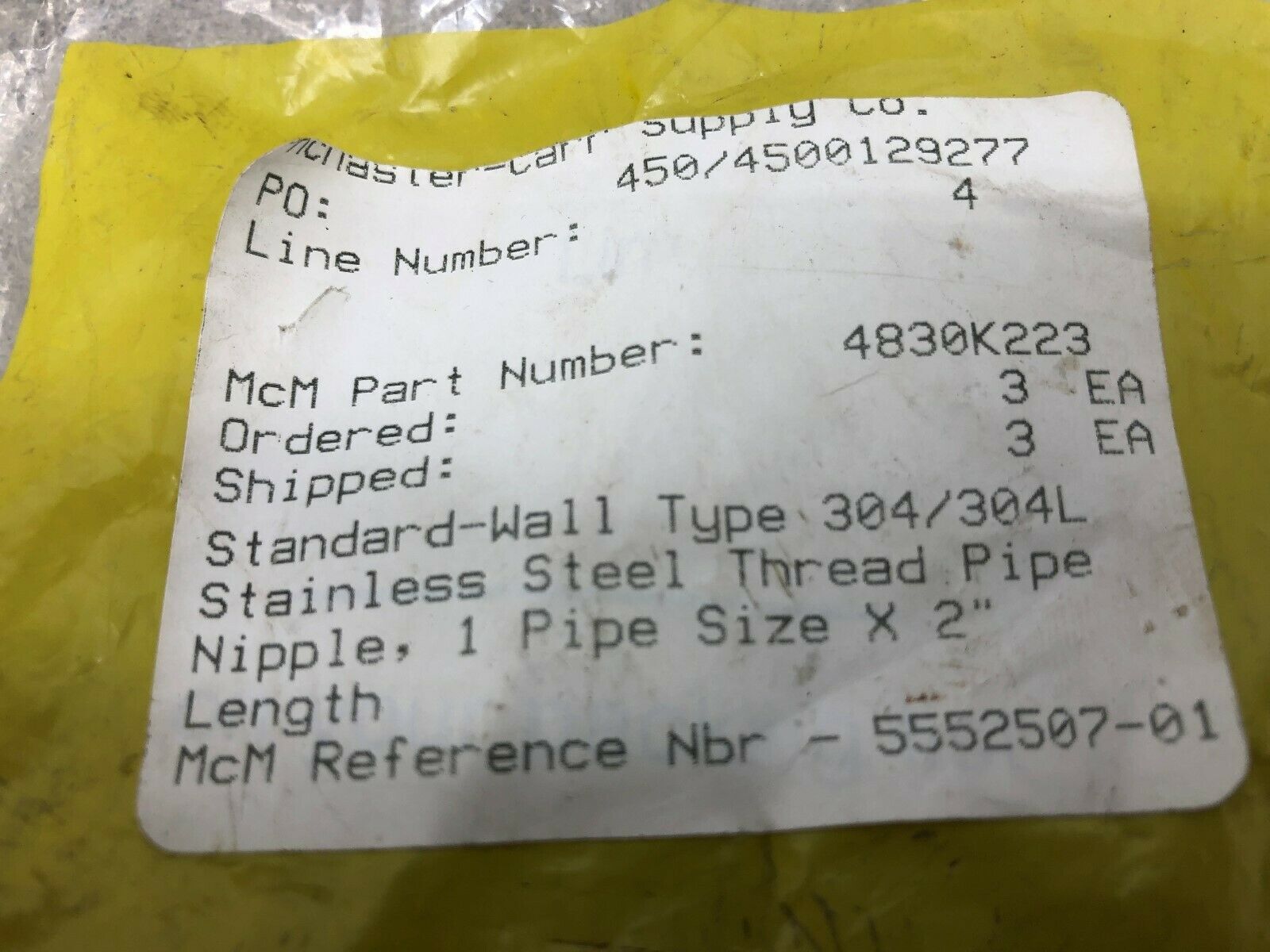 NEW NO BOX (LOT OF 2) 1" NPT 2" STAINLESS STEEL PIPE 4830K223