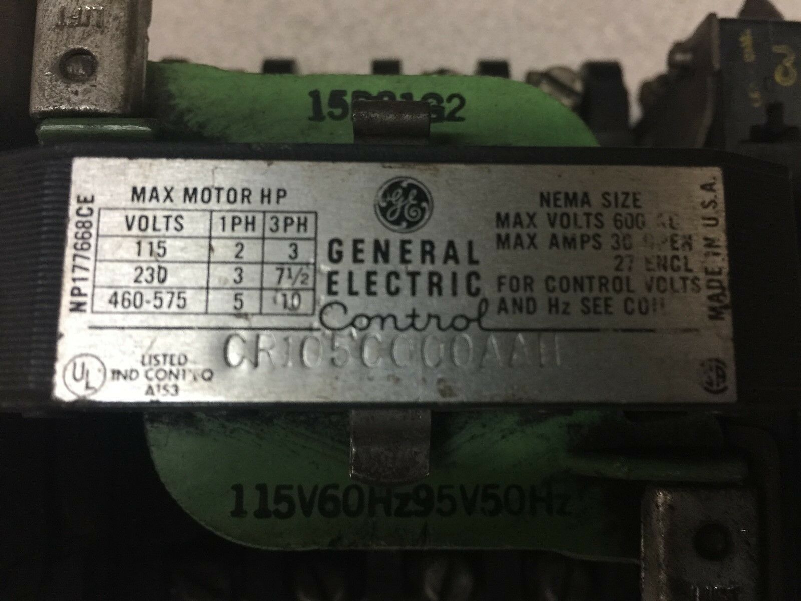 USED GE 30AMP 600VAC 115VAC CONTACTOR CR105C000AAH