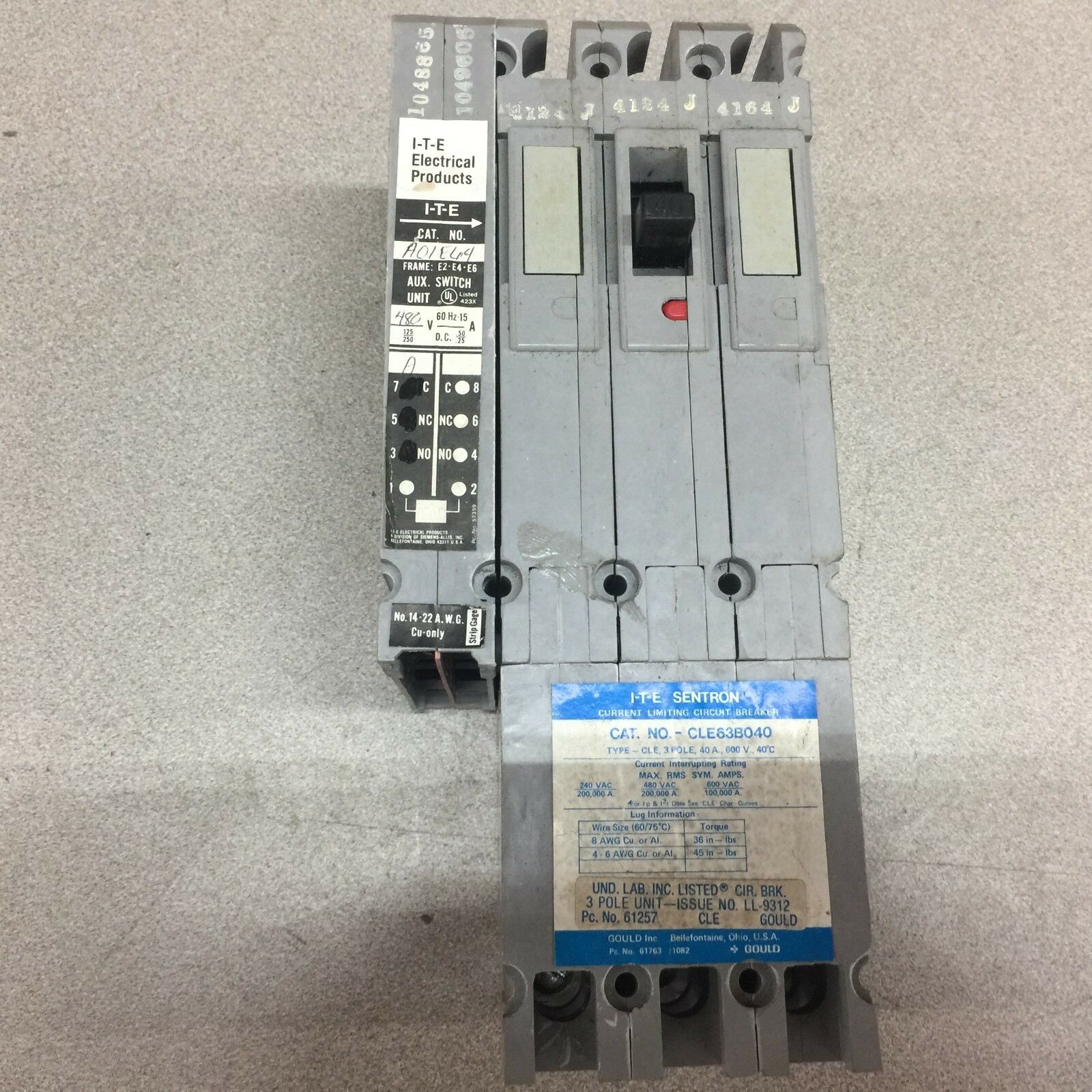 USED SIEMENS 40AMP 600VAC 3POLE CIRCUIT BREAKER CLE63B040