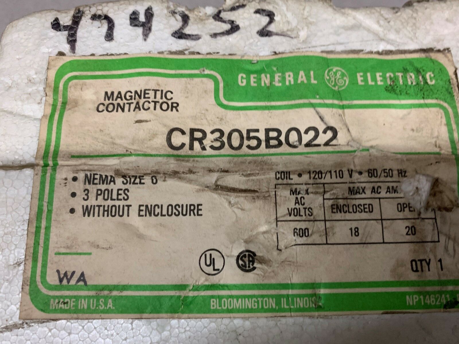 NEW GE CONTACTOR CR305B022