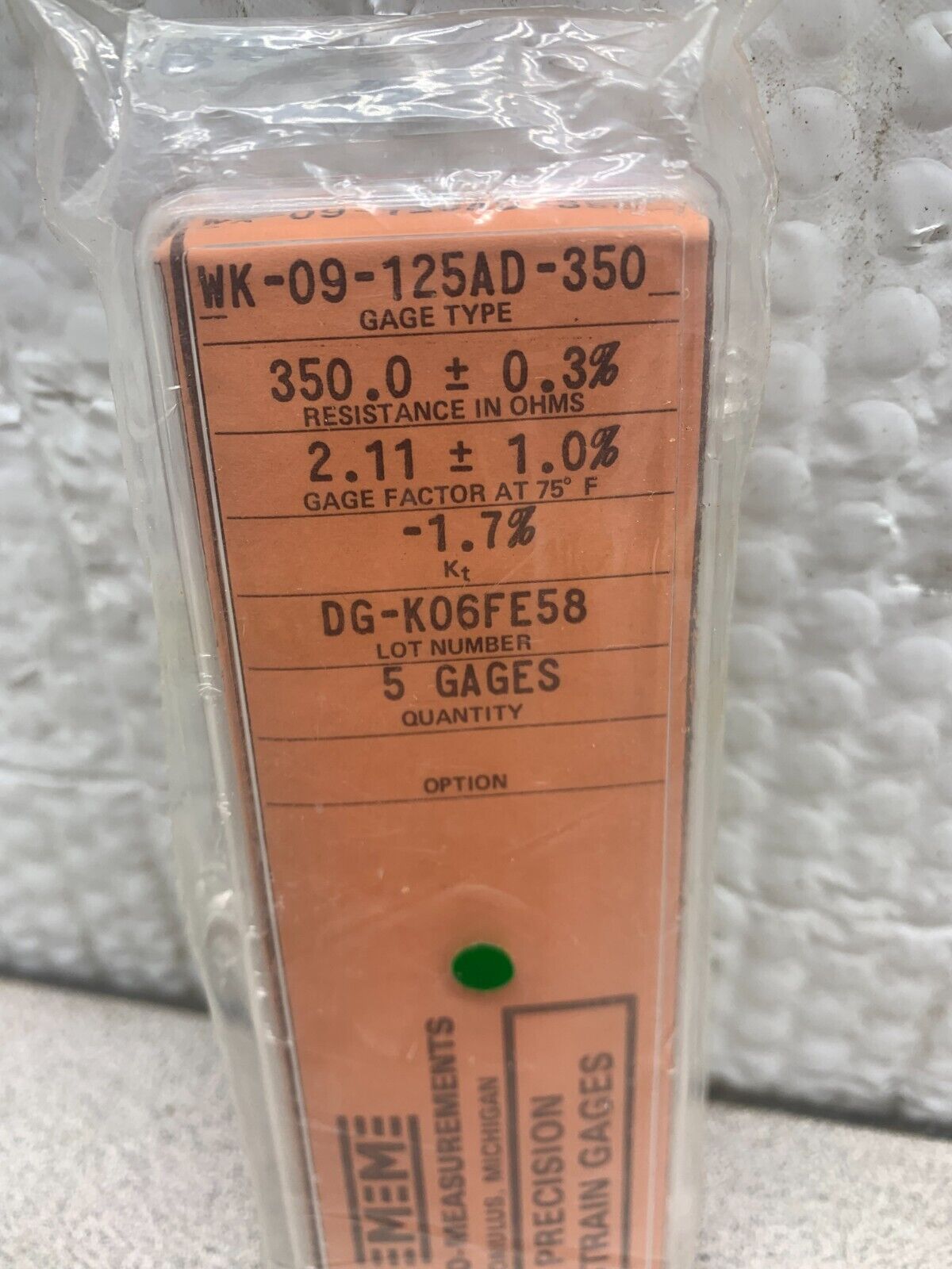 NEW PACK OF 5 MICRO-MEASUREMENTS PRECISION STRAIN GAGES WK-09-125AD-350