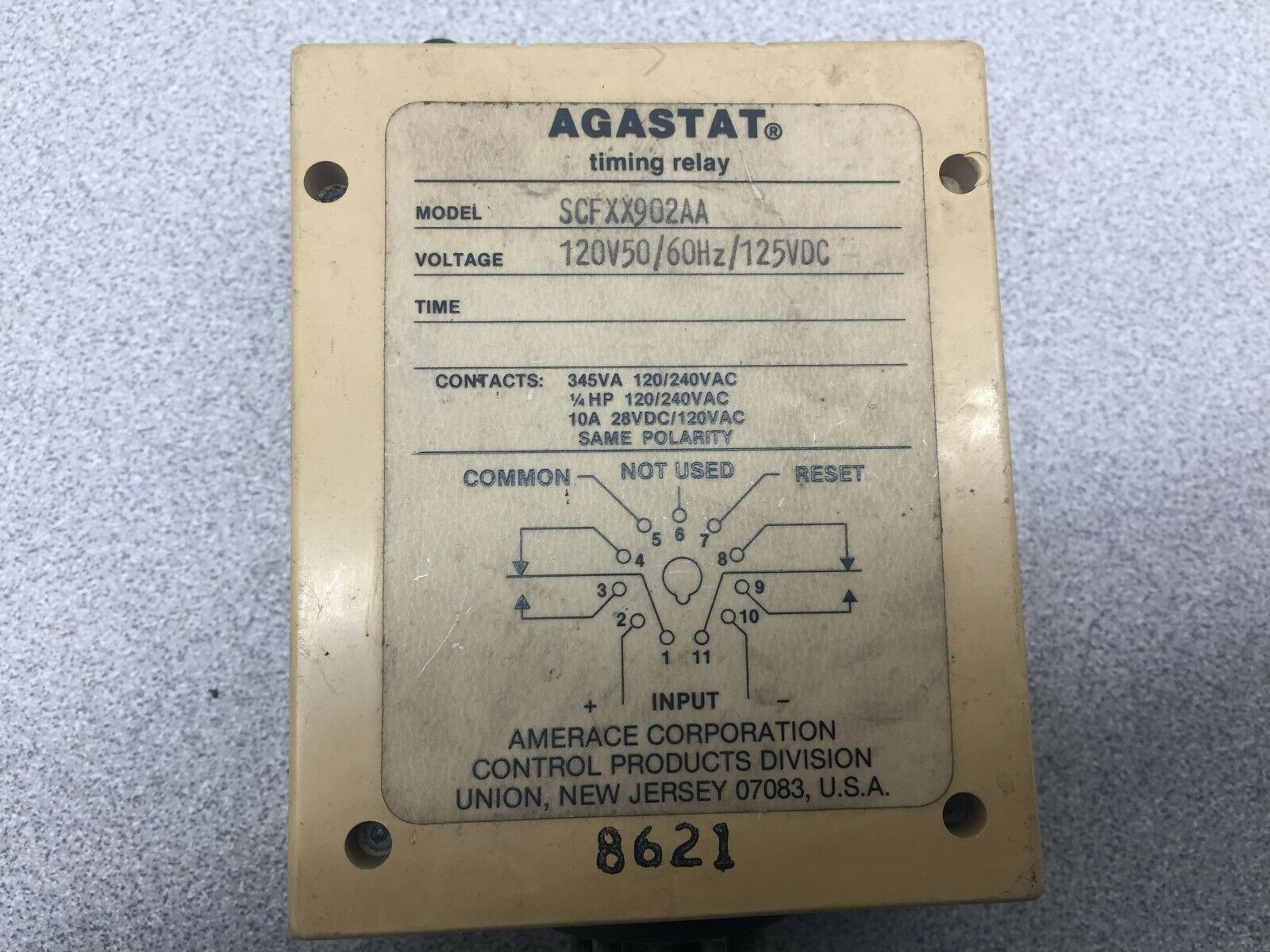 USED AGASTAT 120VAC/125VDC COIL 11PIN TIMING RELAY SCFXX902AA