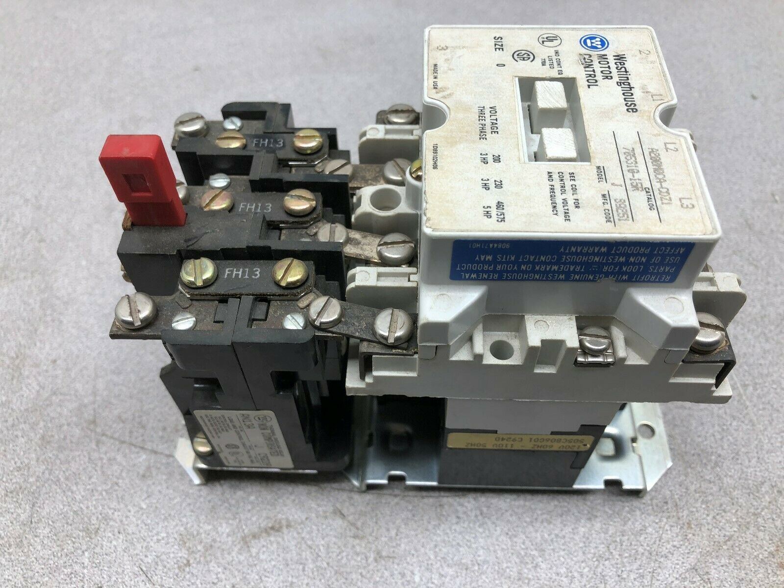 USED WESTINGHOUSE SIZE 1 3 POLE 600VAC 120 VAC COIL STARTER A200M0CA-CDZ1