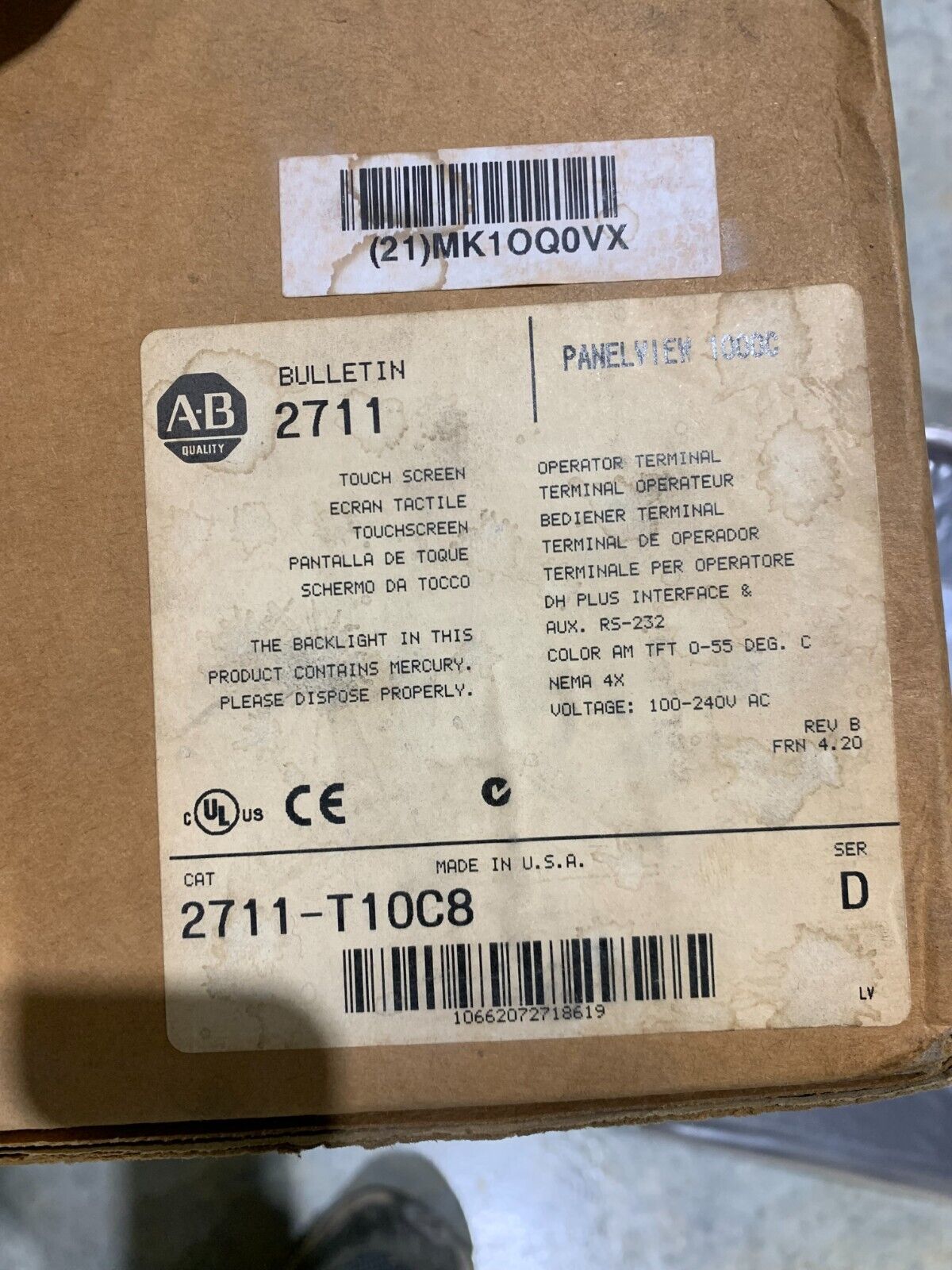 NEW IN BOX ALLEN-BRADLEY PANELVIEW 1000 TOUCHSCREEN OPERATOR 2711-T10C8 SERIES D