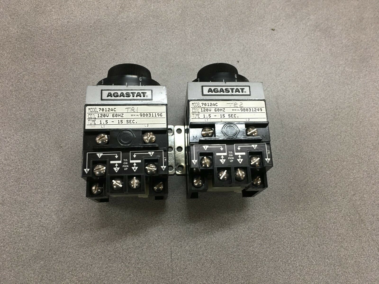 USED LOT OF 2 AGASTAT 1.5-15 SEC. TIMERS 7012AC