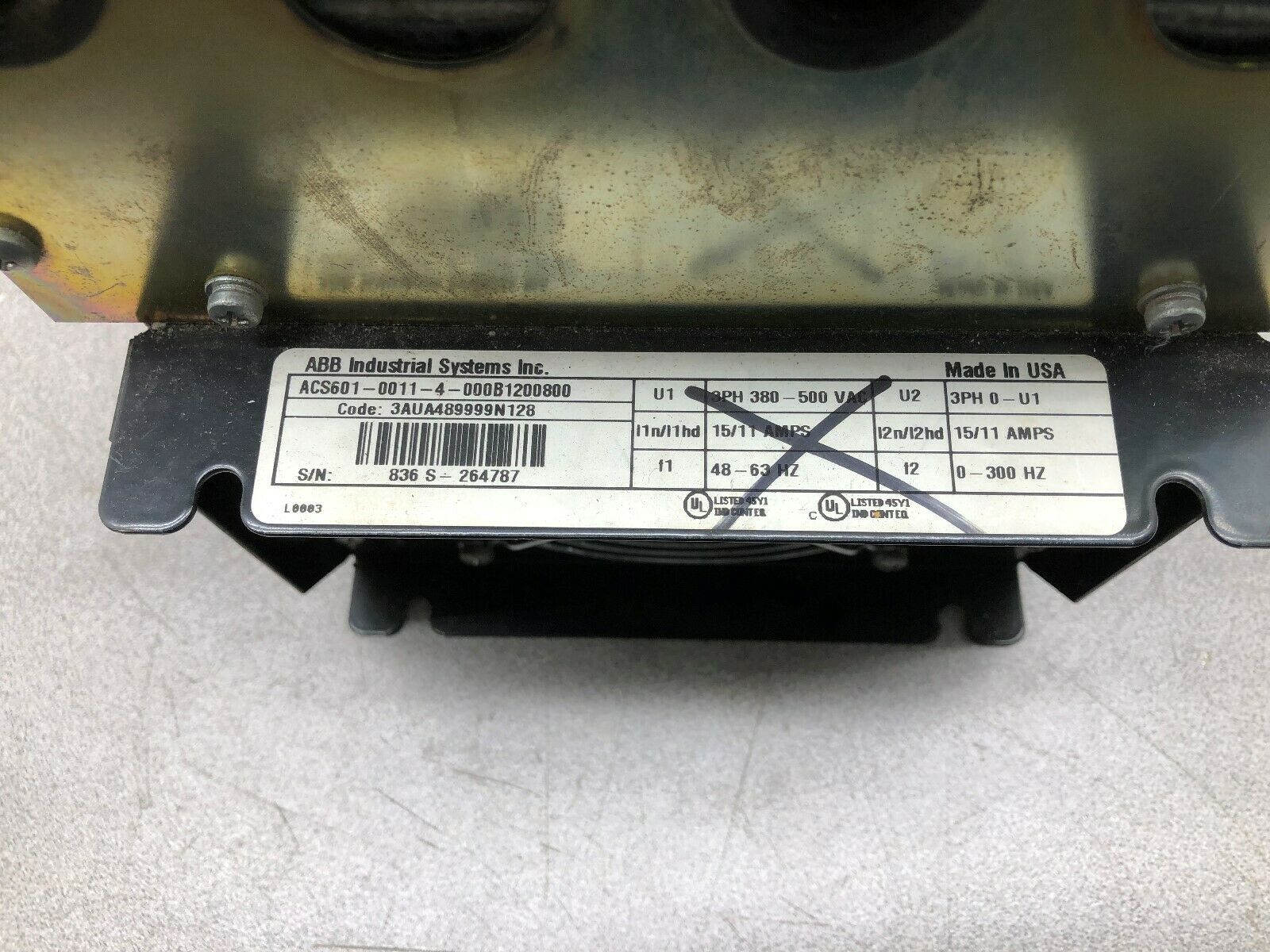 USED ABB ACS 600 10 HP 380-500 VAC 15/11 AMPS 3 PH 0-300 HZ DRIVE ACS601-0011-4-