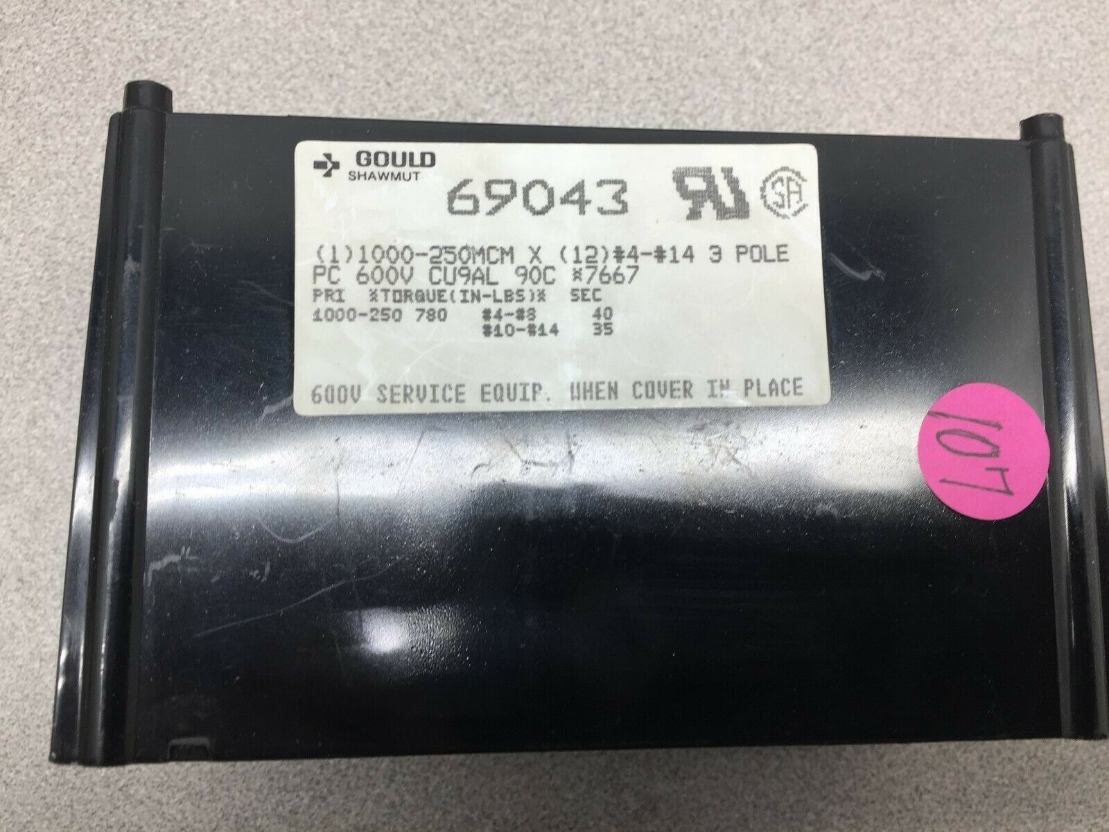 USED GOULD 600VAC 1000-250MCM 3POLE TERMINAL BLOCK 69043