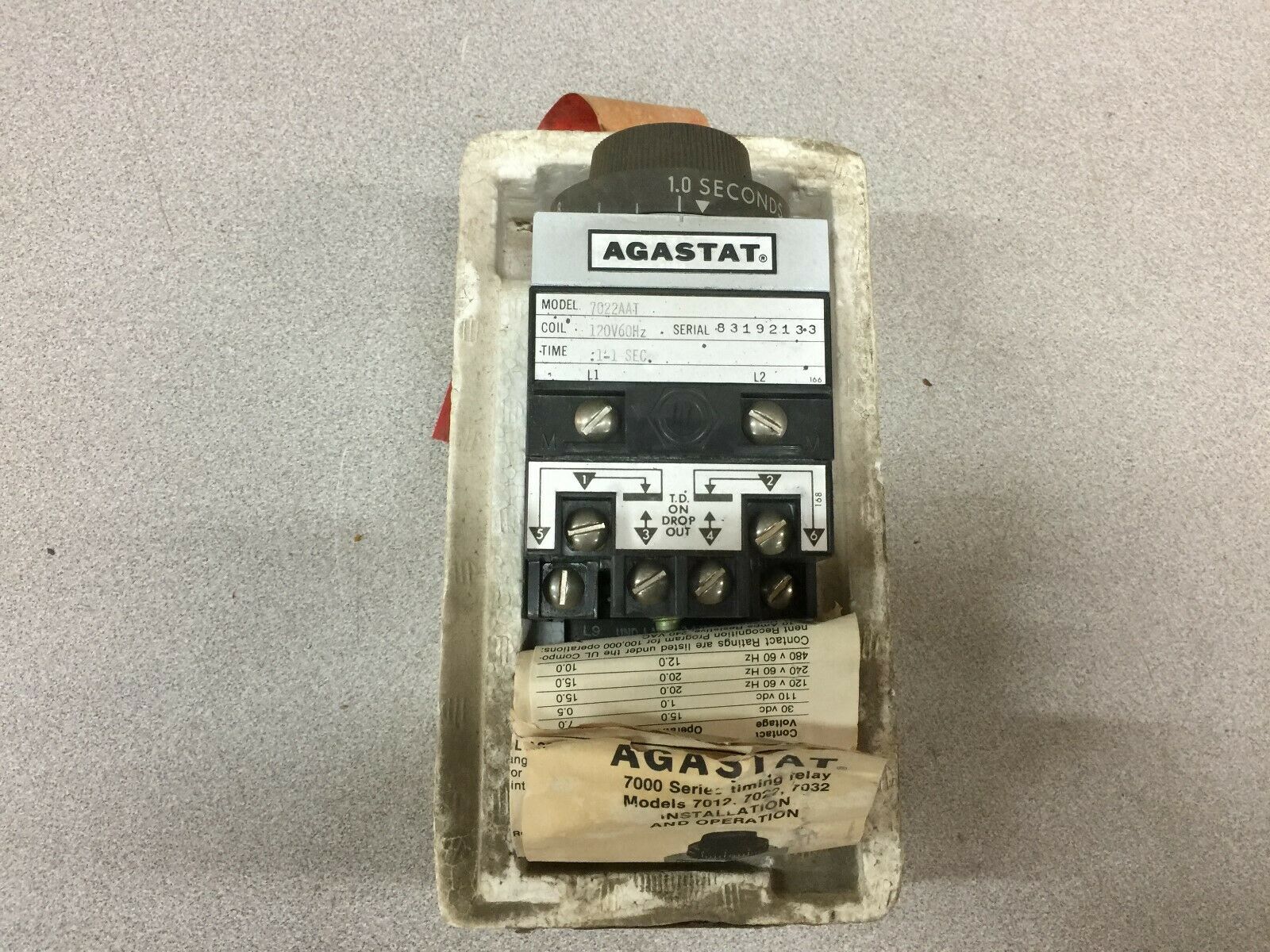 NEW IN BOX AGASTAT 12OVAC COIL.1-1SEC TIMING RELAY 7022AAT