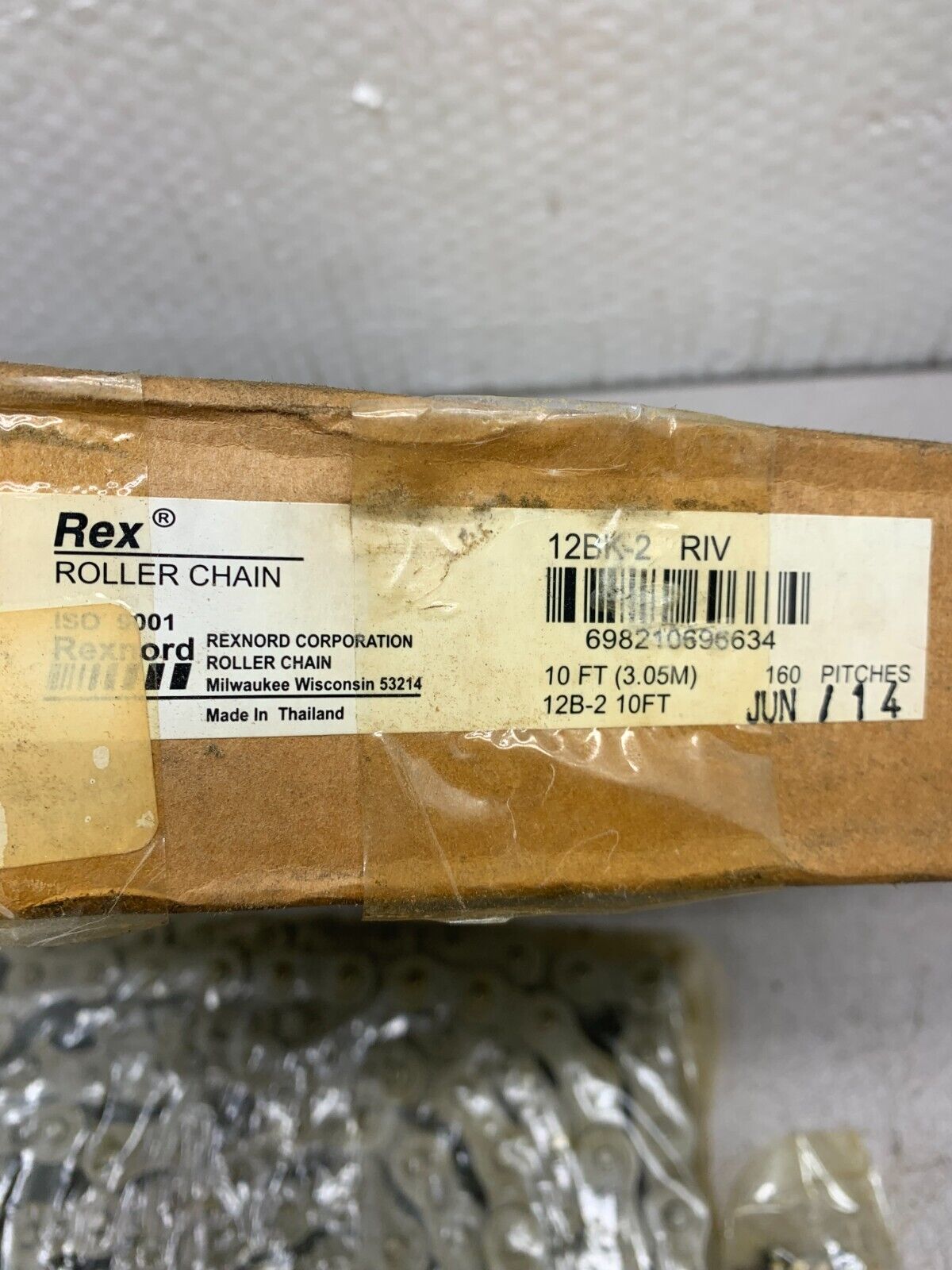 NEW IN BOX 10FT. ROLL REXNORD ROLLER CHAIN REX 12BK-2 RIV. RIVETED DOUBLE STRAND