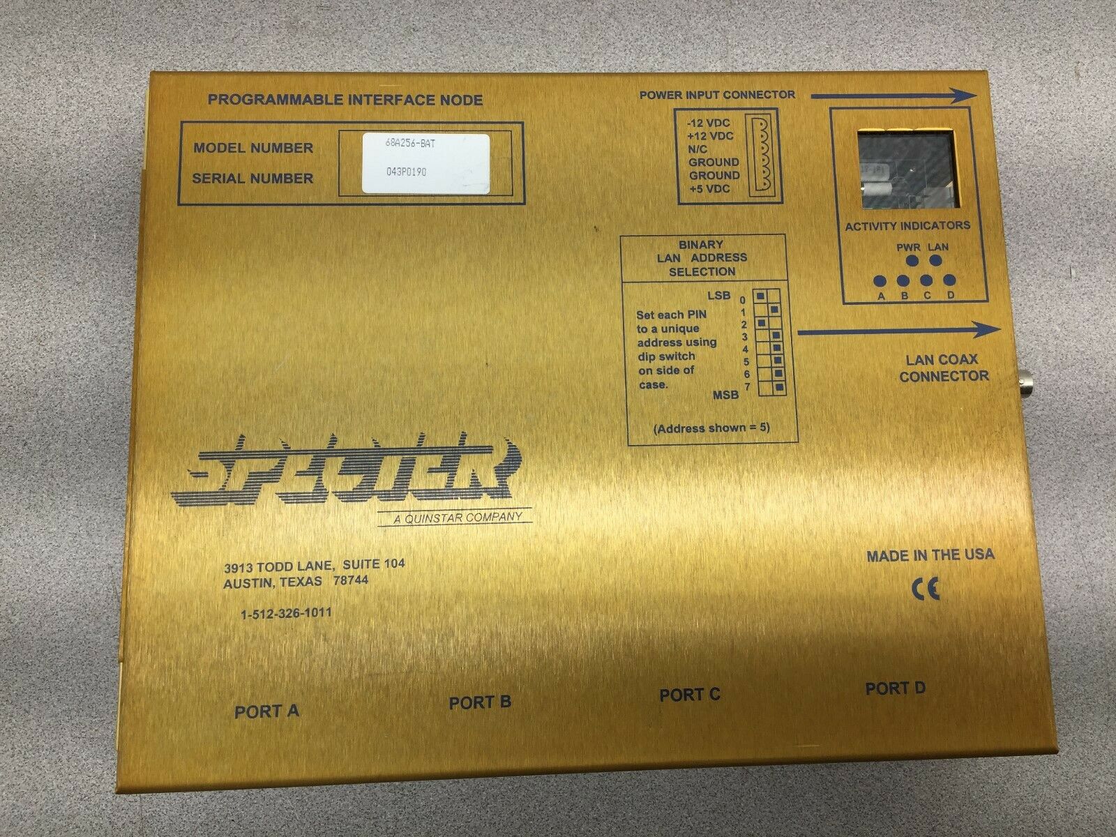 USED SPECTER PROGRAMMABLE INTERFACE NODE 68A256-BAT